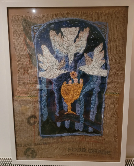 Tarot Ace of Cups Tapestry on Recycled Coffee Bean Bag size A1