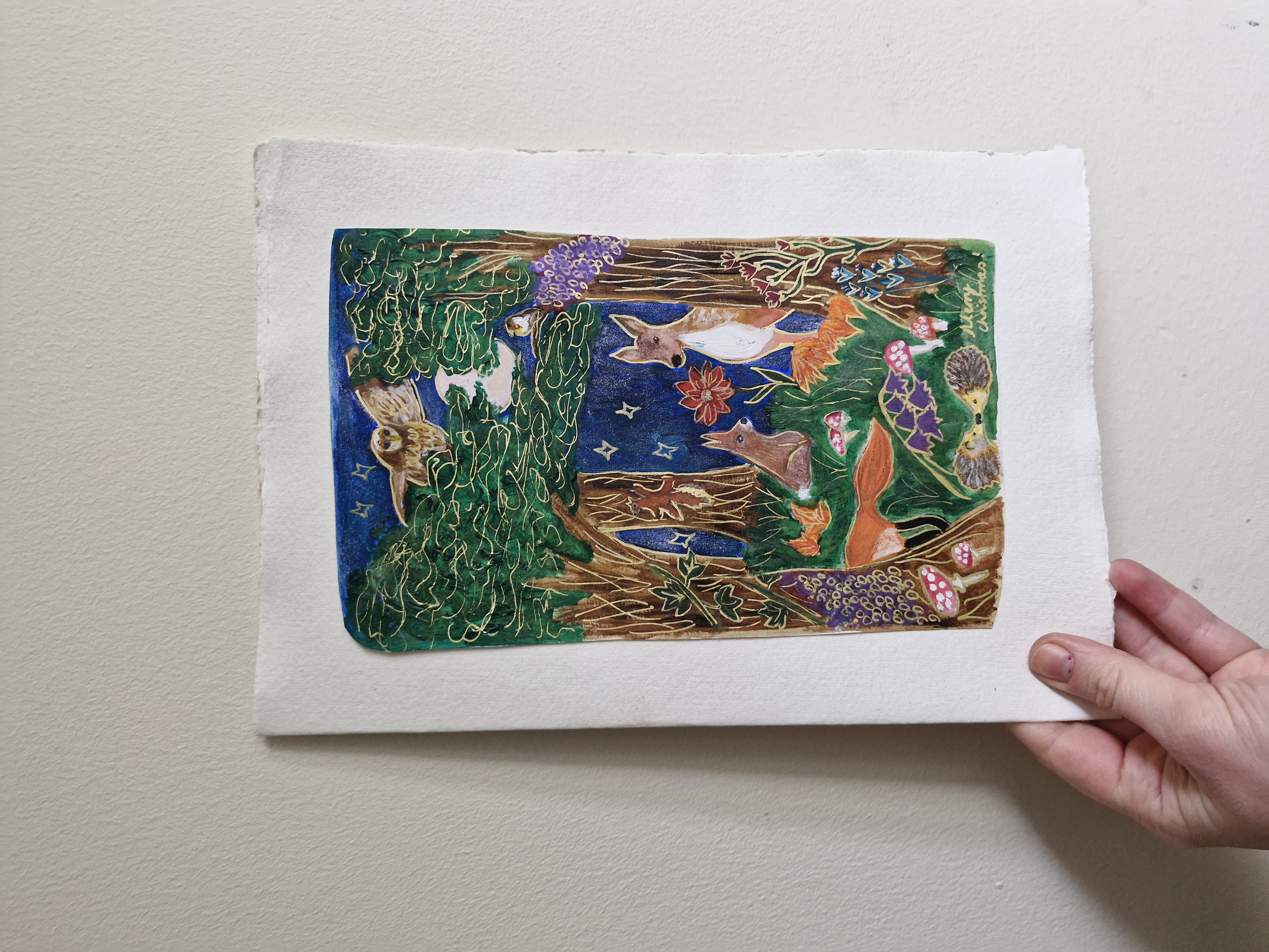 Handpainted Enchanted Forest Christmas Card A4