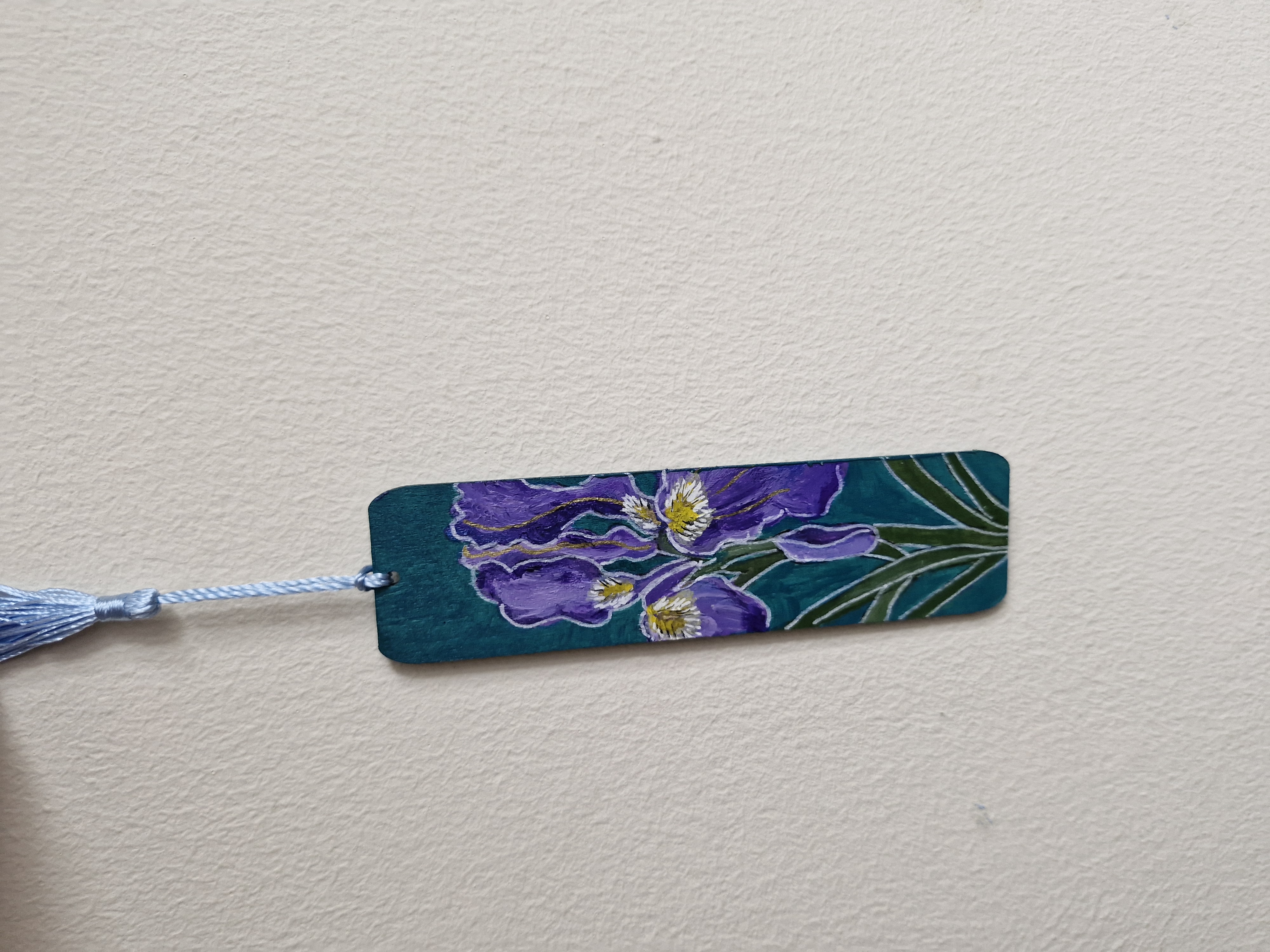 Handpainted Iris Flower Wooden Bookmark