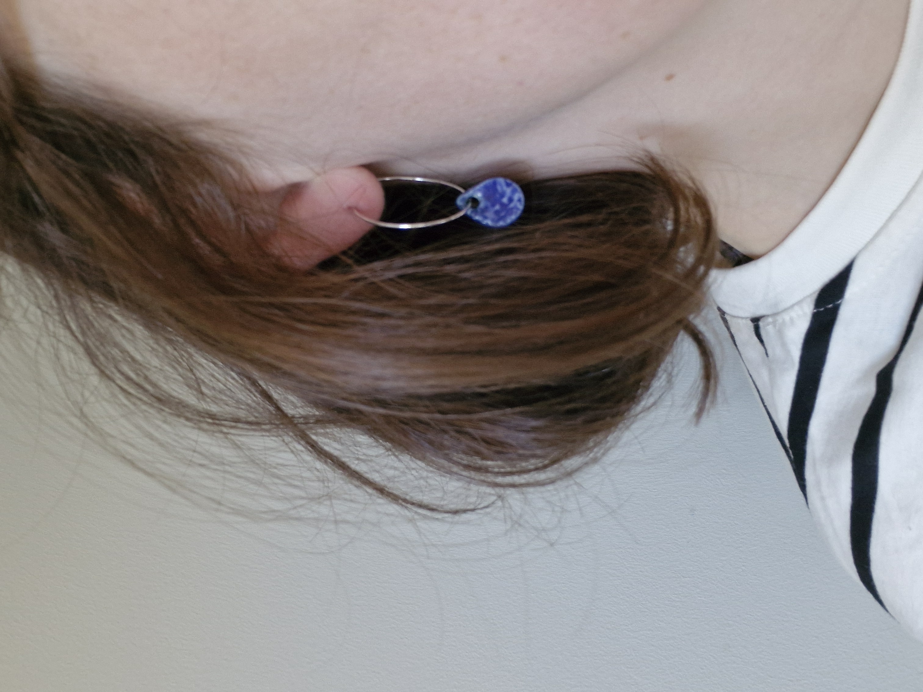 Porcelain Textured Blue Tear Drop Hoop Earrings