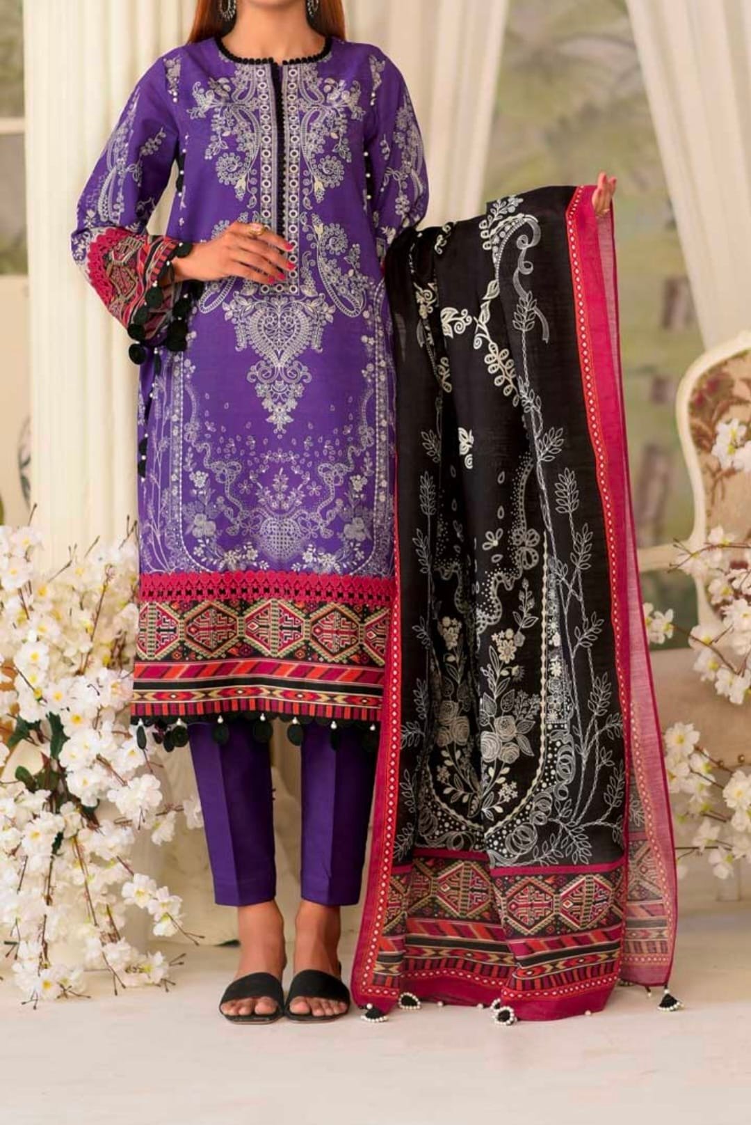 Elegant Purple Embroidered Suit