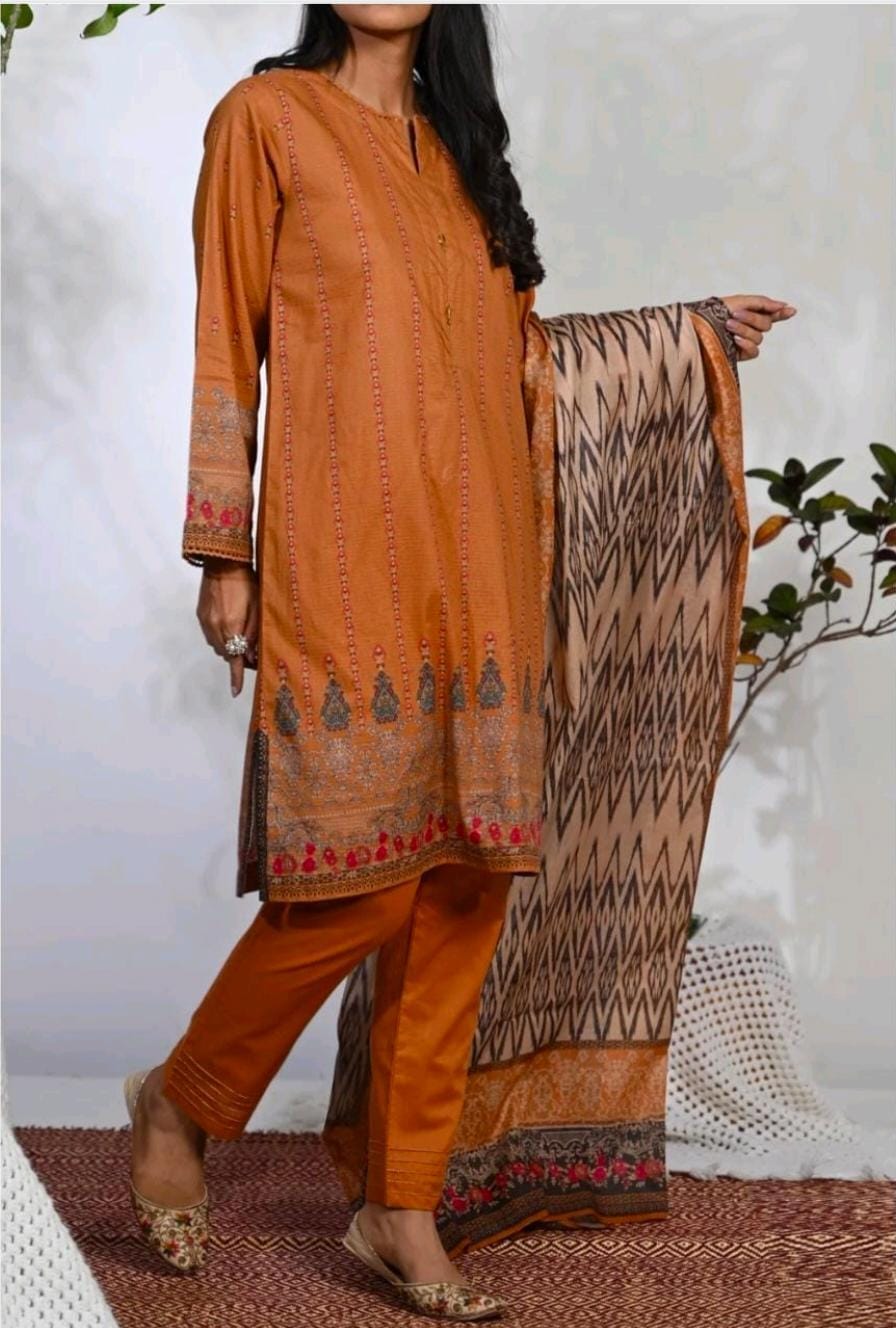 Three-Piece Embroidered Orange Suit