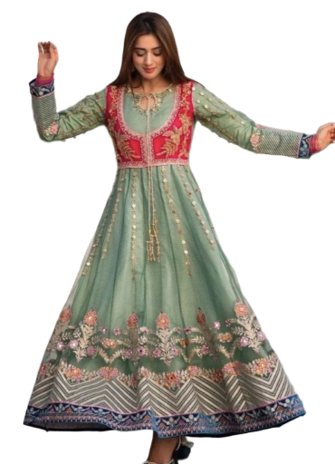 Elegant Bloom – Soft Organza Maxi Set (with Trouser or Koti Option)