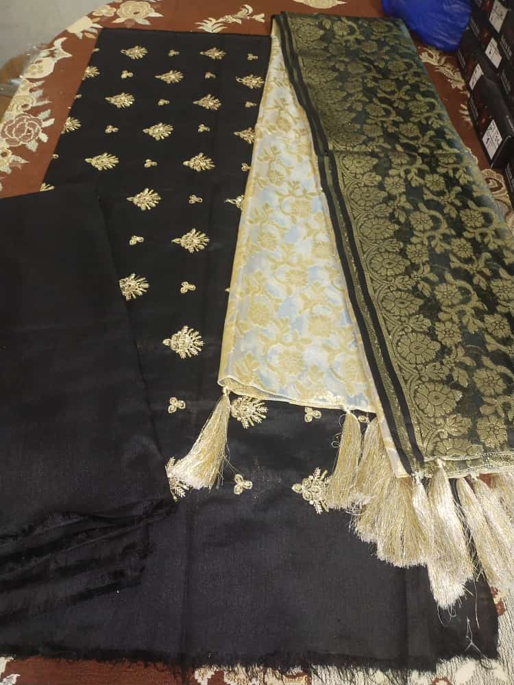 Elegant Black Raw Silk Party Wear (3-Piece)