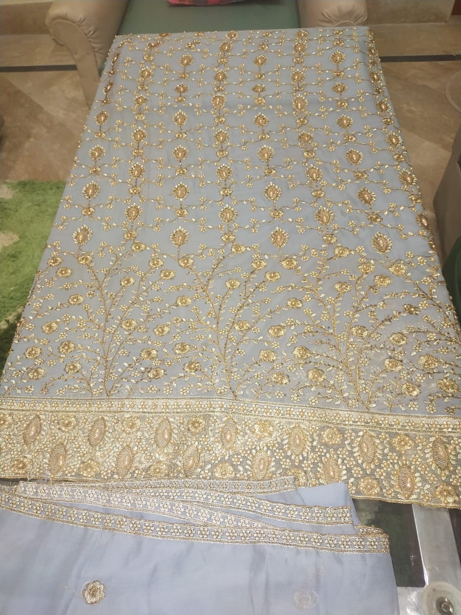 Pastel Blue Safoon Party Wear – Unstitched