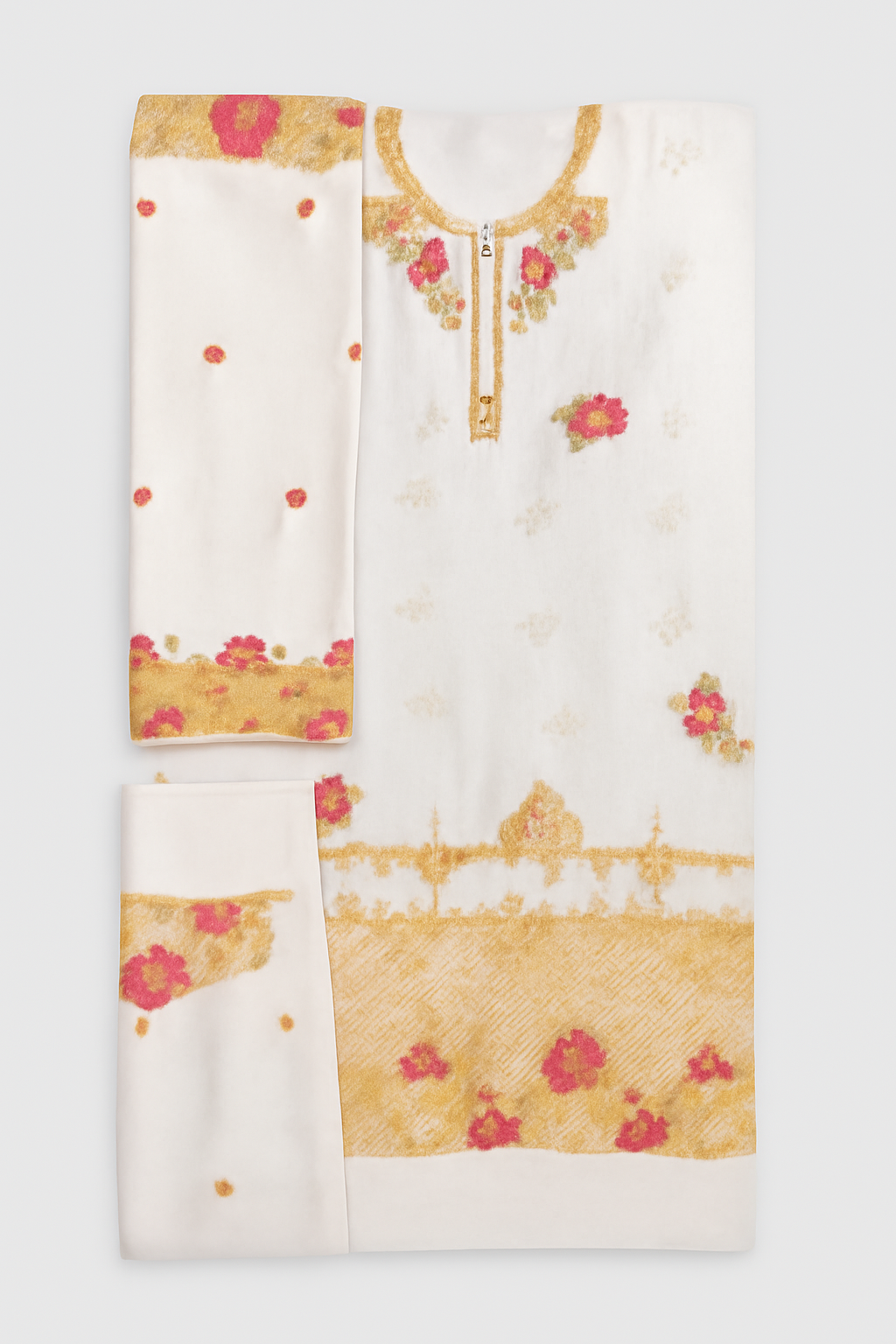 White Russian Silk Embroidered Suit – Unstitched