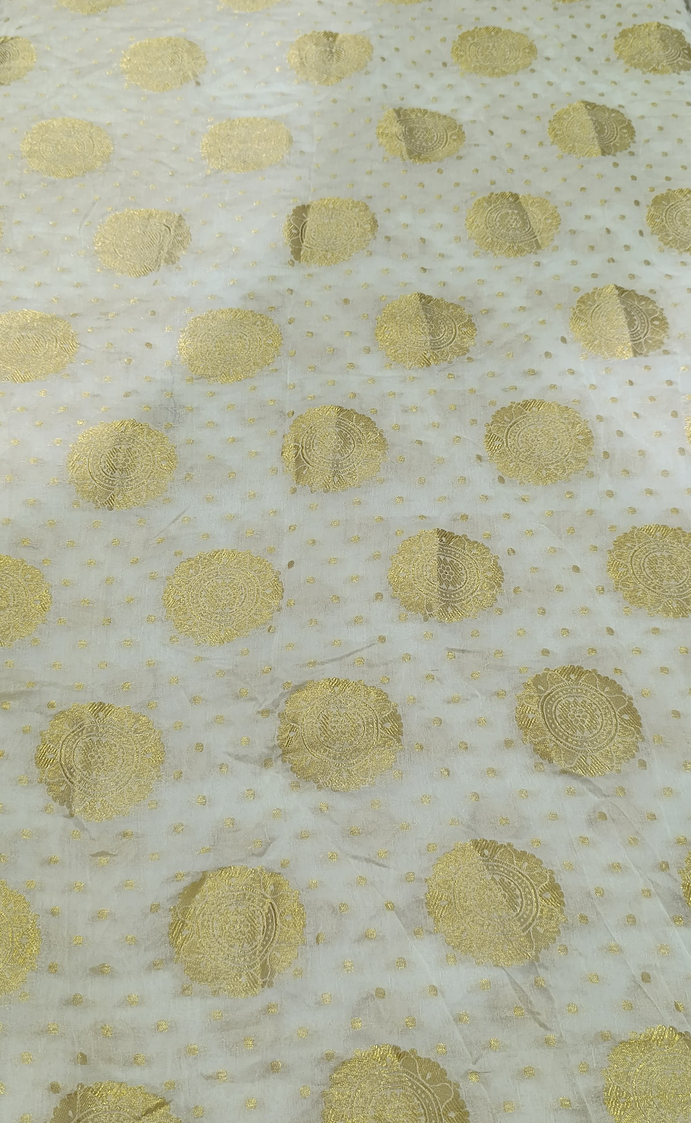 Golden Polka Dot Fabric | Jacquard Shirt or duppata dyeable fabric