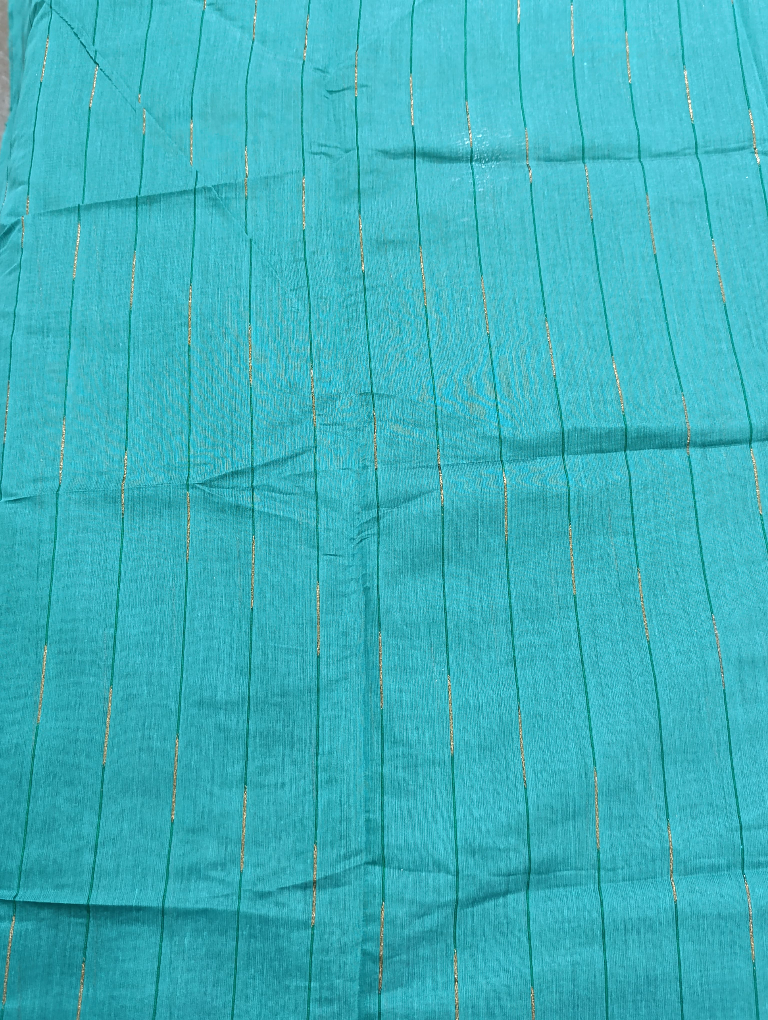 2-Piece Cotton Net Shirt & Dupatta – Teal with Gold Stripes