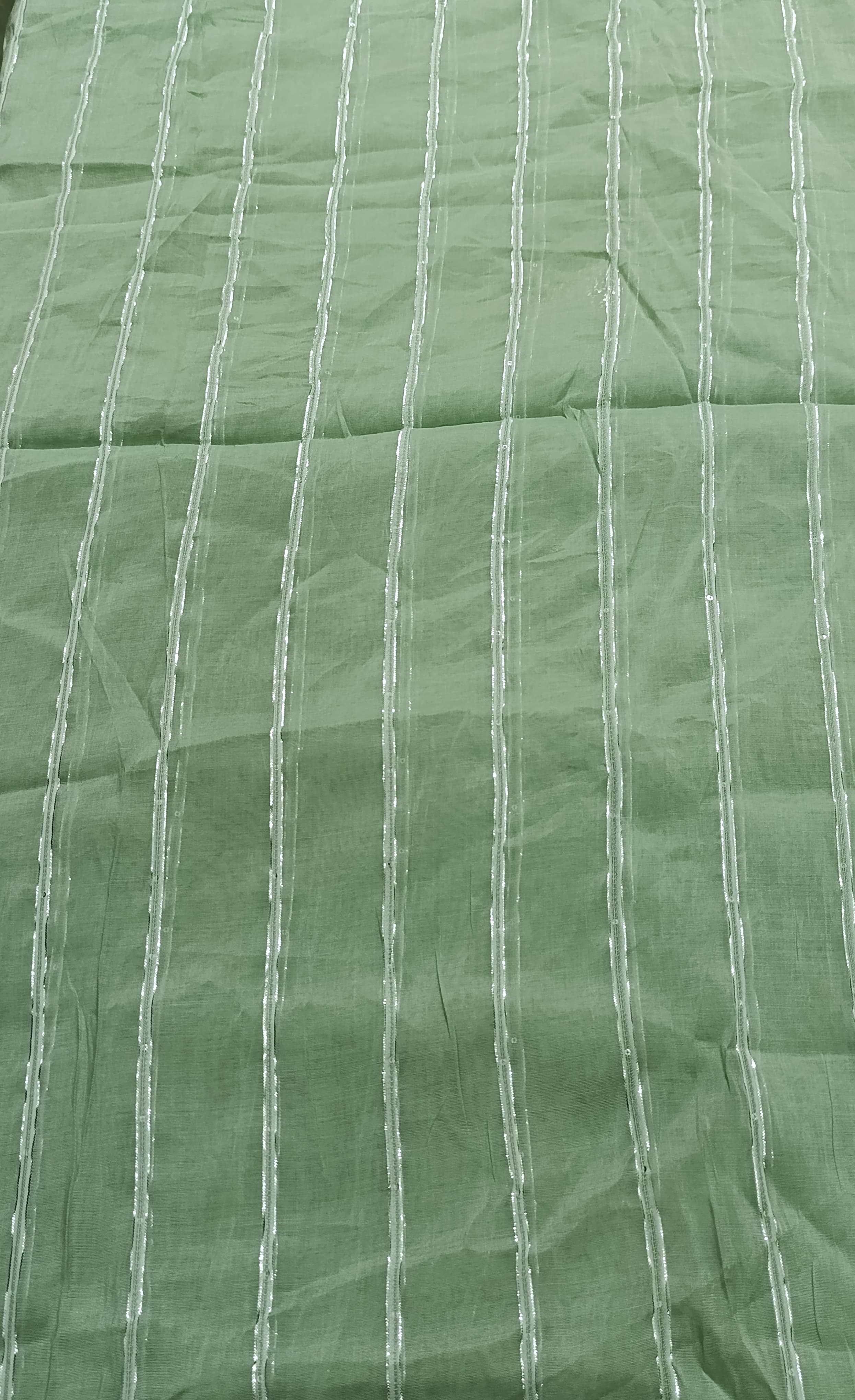 2-Piece Cotton Net Shirt & Dupatta – Pastel Green with White Stripes