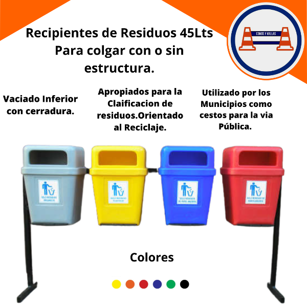 Recipientes de Residuos 45lts para Colgar con o sin estructura.