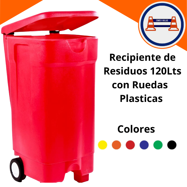 Recipiente de Residuos 120Lts con Ruedas Plasticas Colores Varios