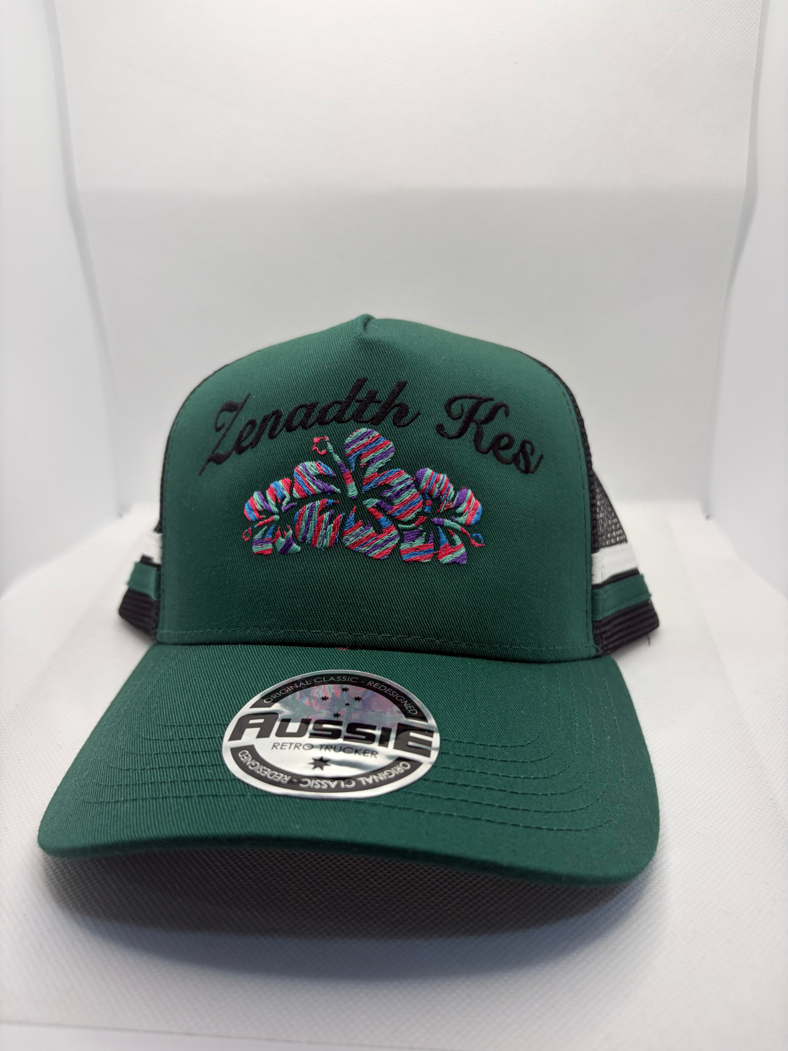  Zenadth Kes and Kukuwam Embroidered on Green/Black Trucker Cap with White/Green Side Stripes