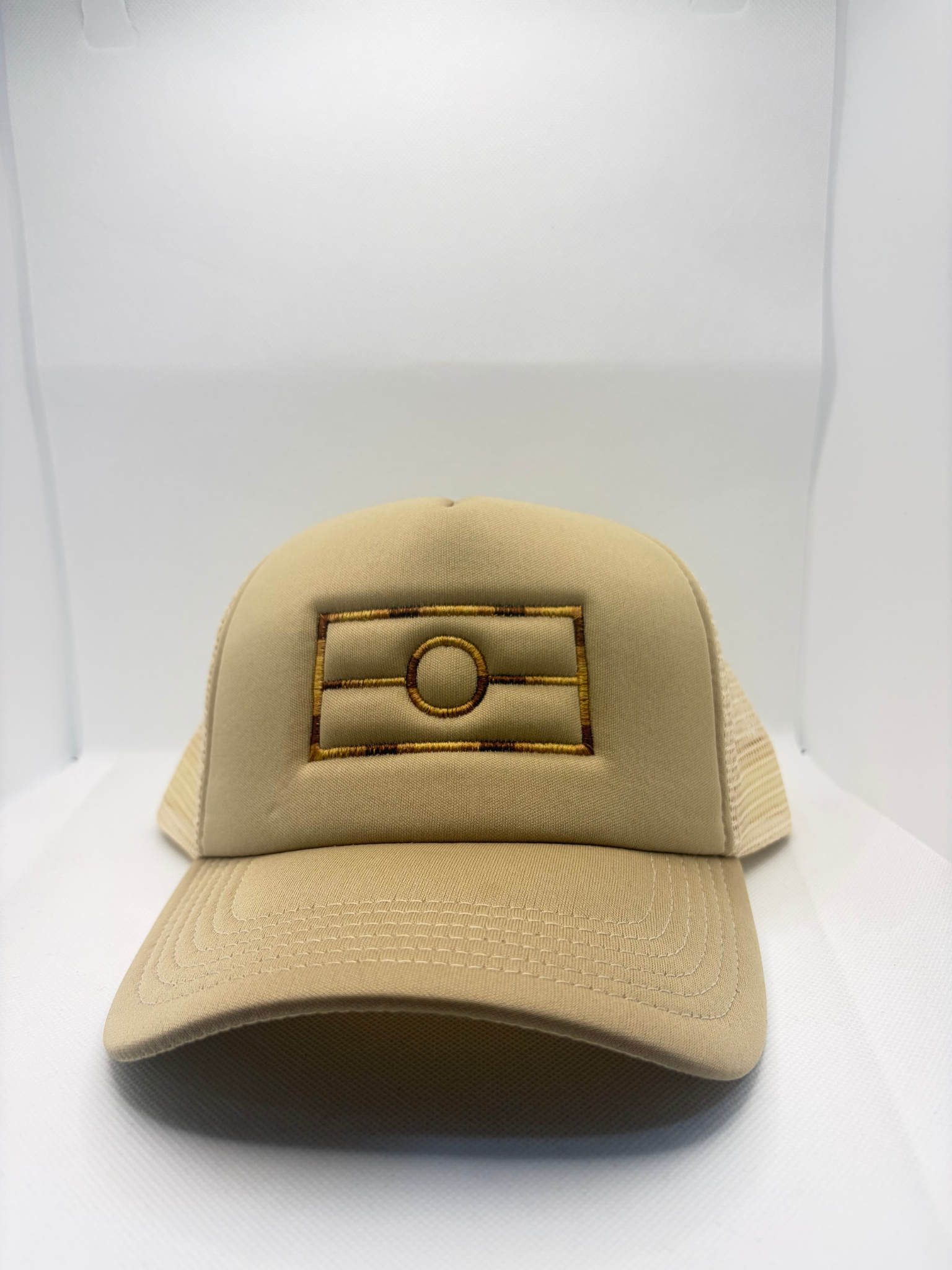Aboriginal Flag embroidered on khaki polymesh trucker cap