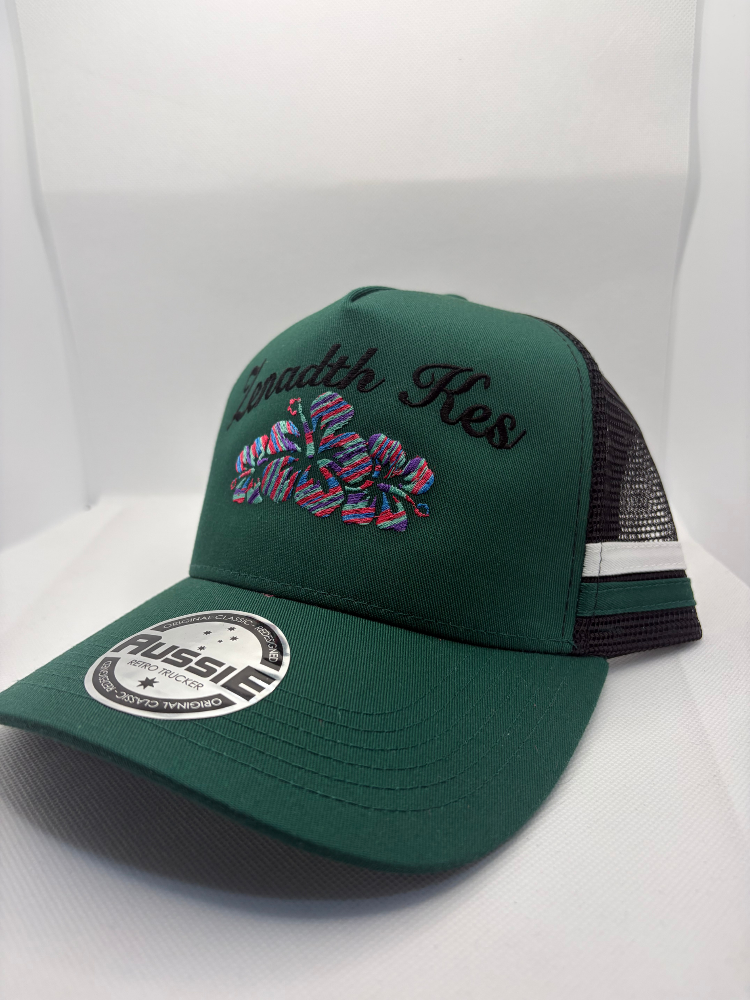  Zenadth Kes and Kukuwam Embroidered on Green/Black Trucker Cap with White/Green Side Stripes