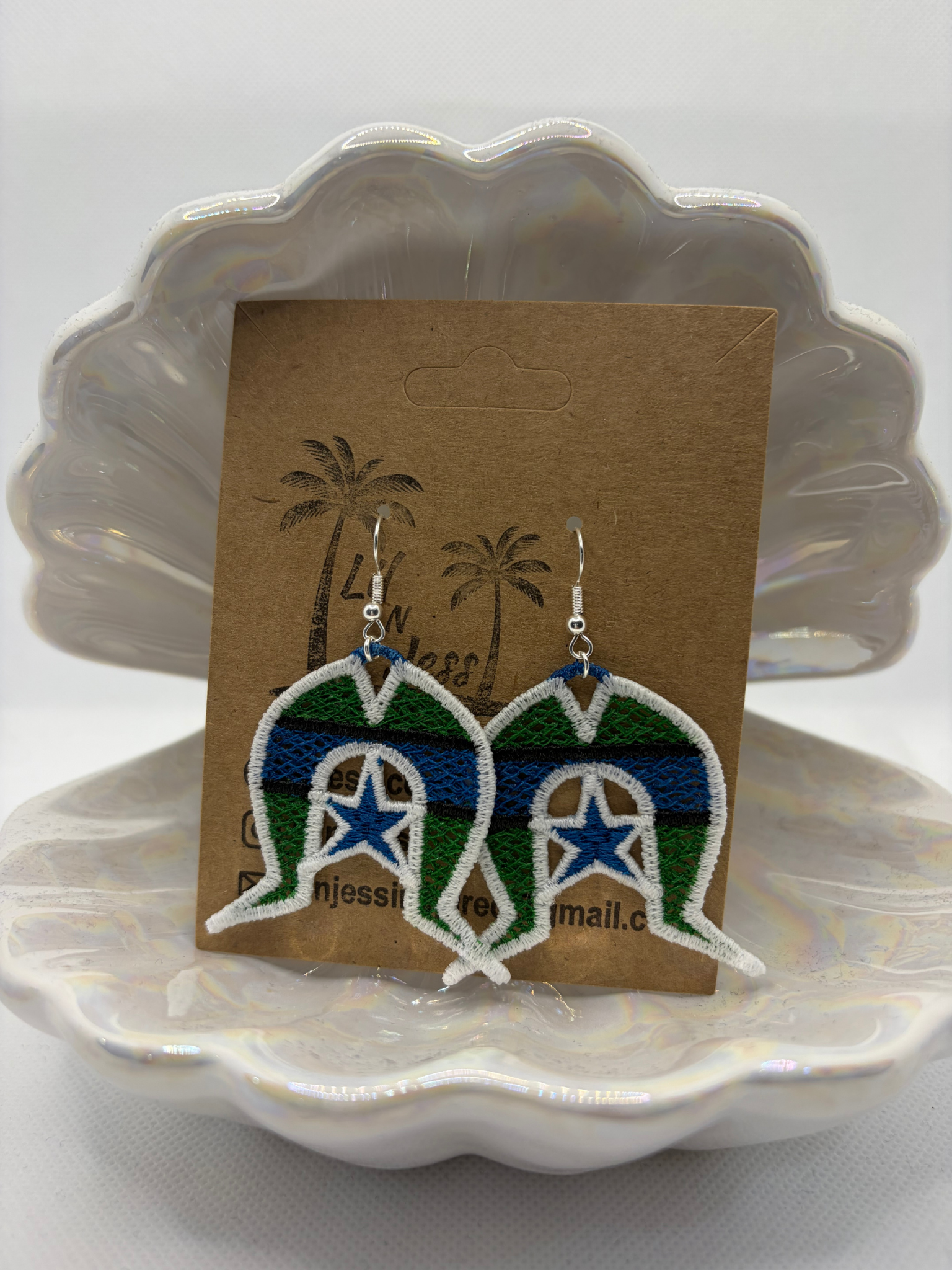 Torres Strait Island Flag Coloured Dhoeri Earrings With White Outline