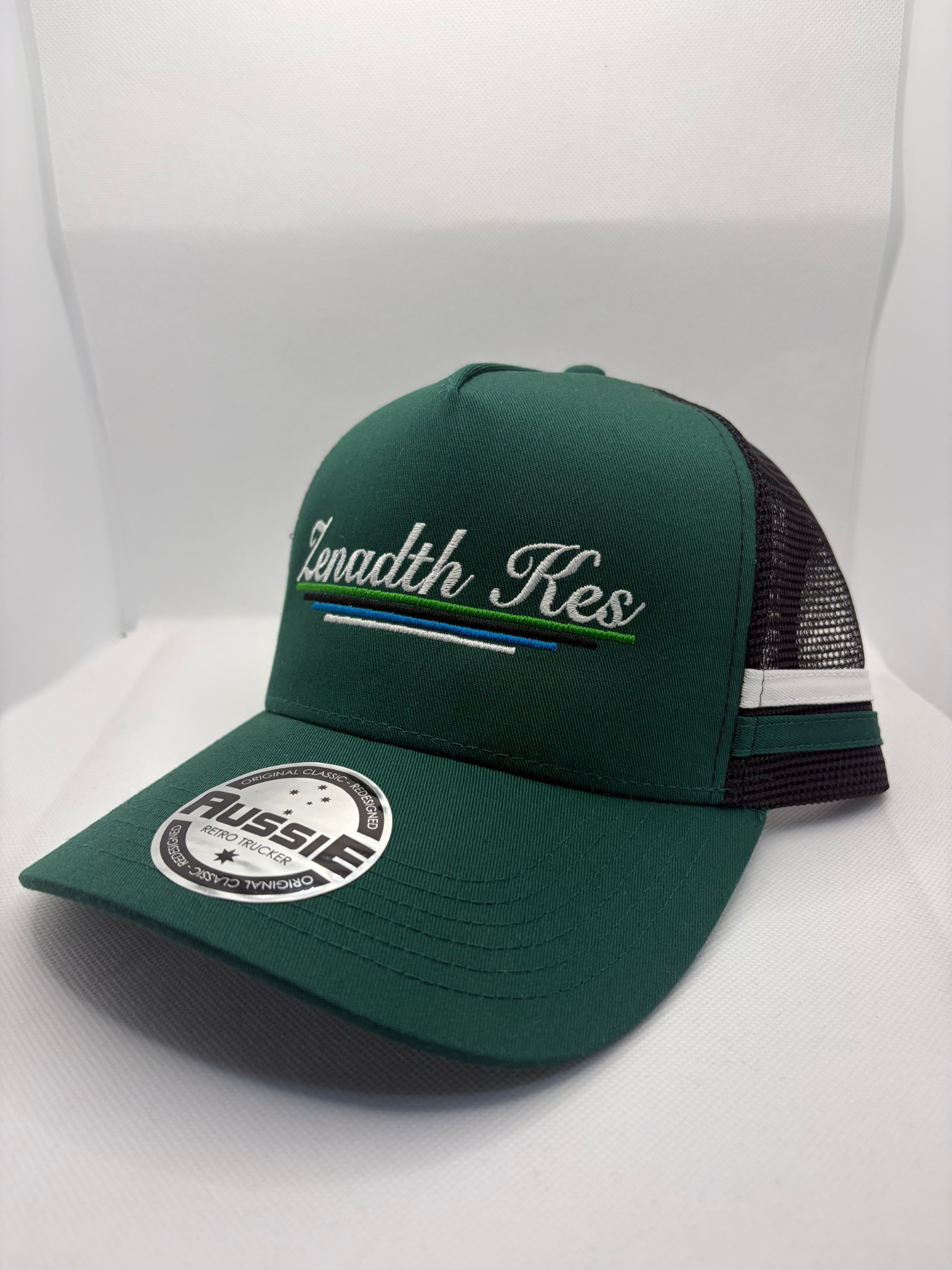  Zenadth Kes and Kukuwam Embroidered on Green/Black Trucker Cap with White/Green Side Stripes