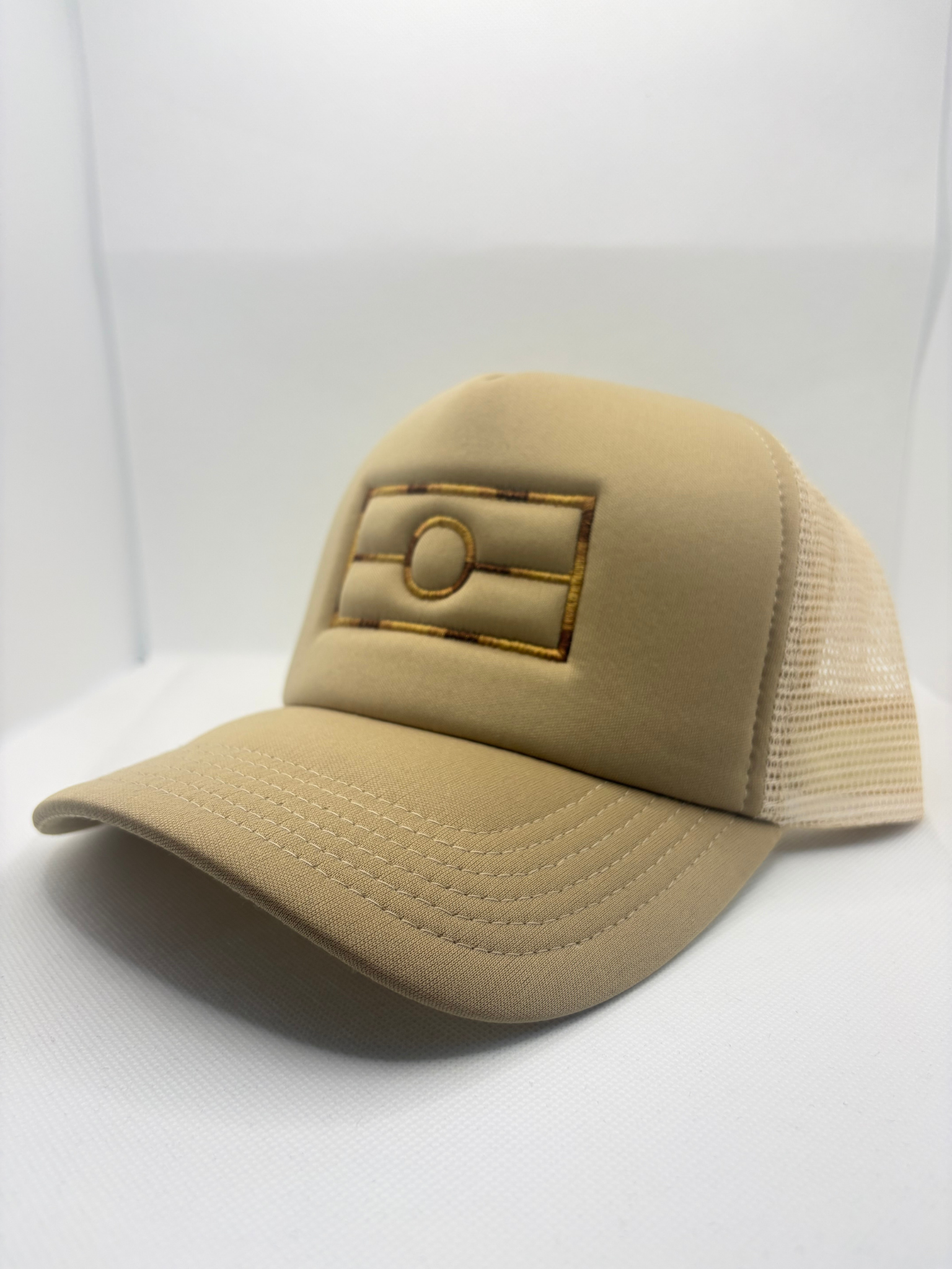 Aboriginal Flag embroidered on khaki polymesh trucker cap