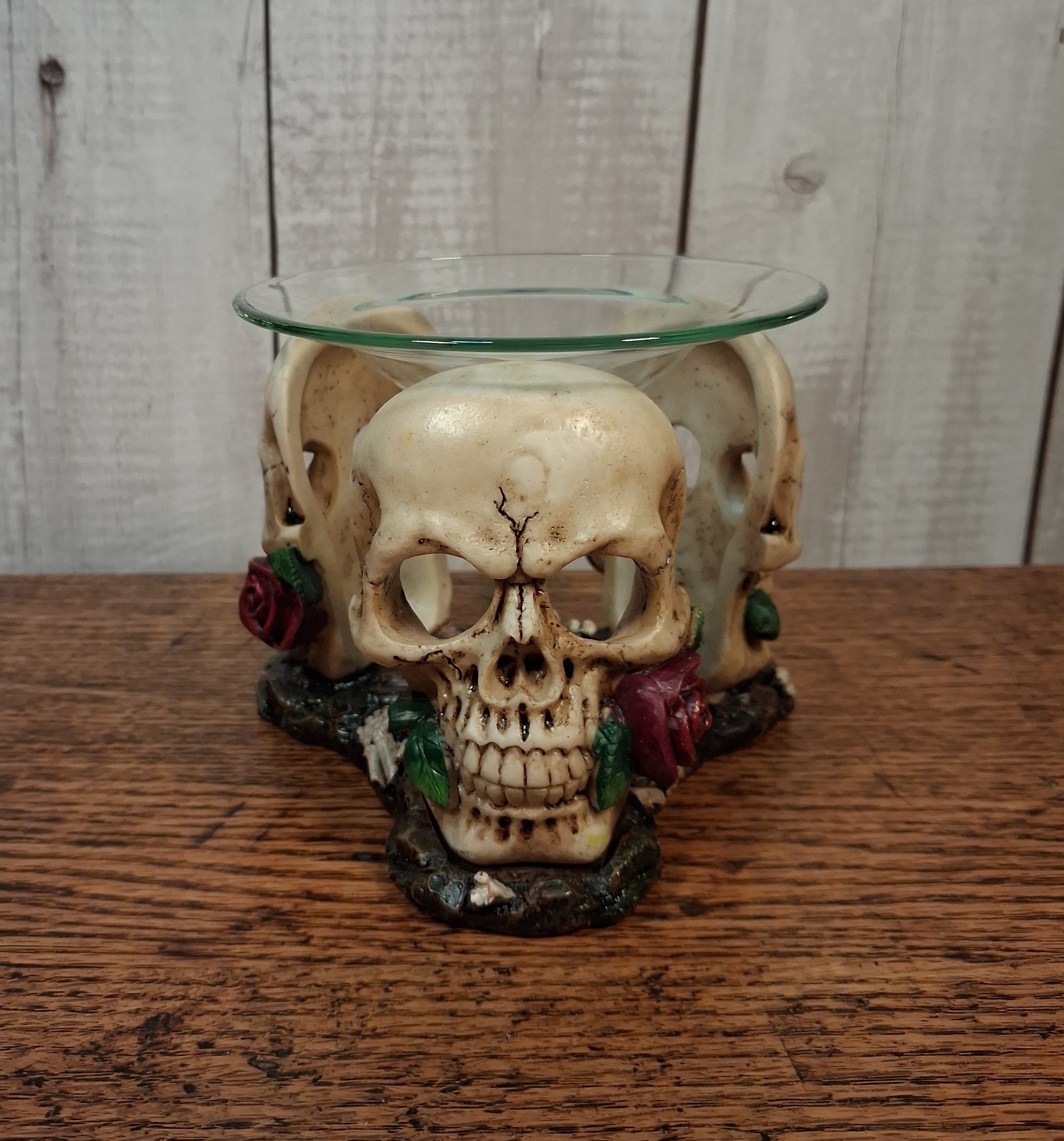 Resin and Glass Skull Rose Oil Burner