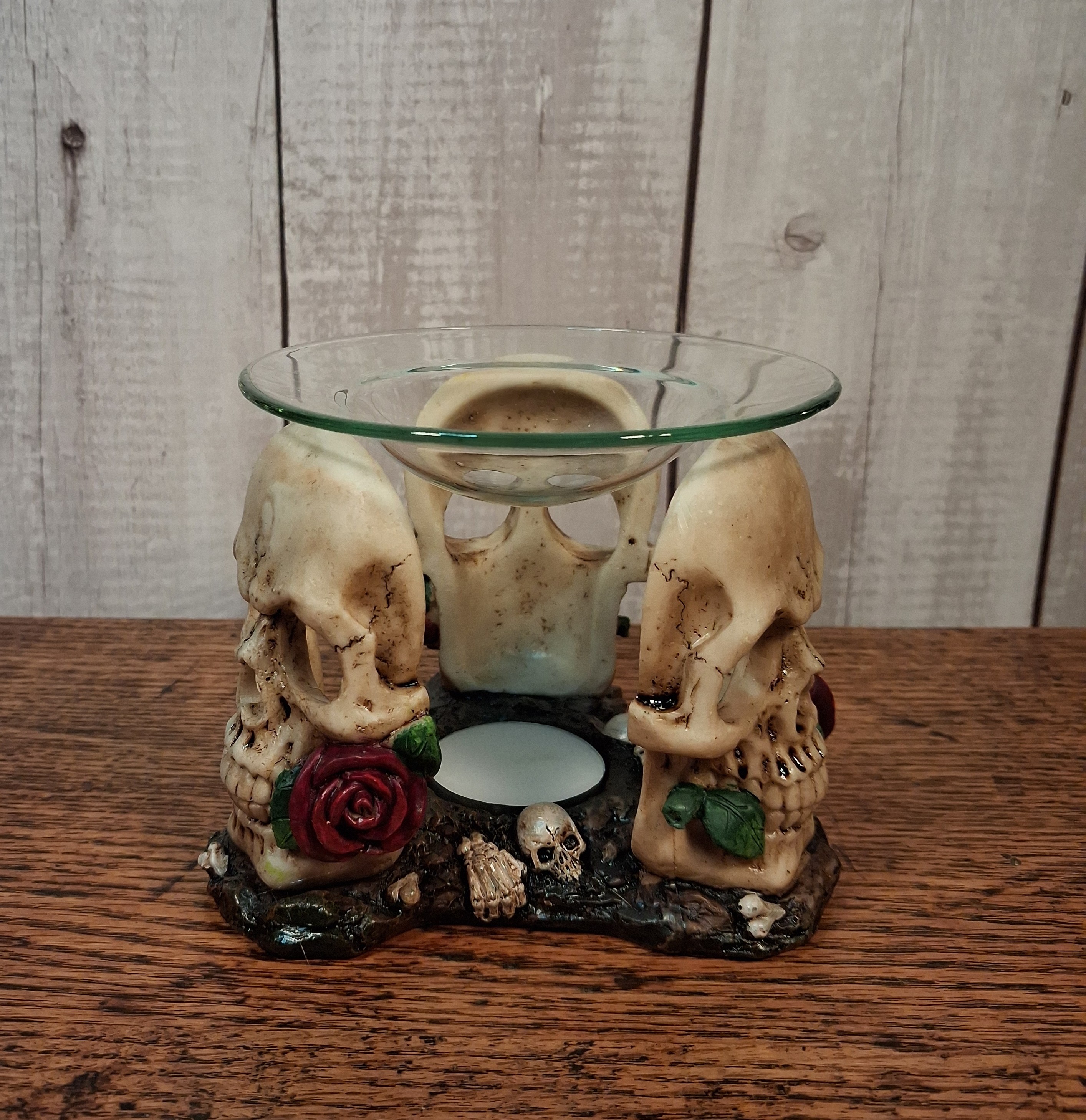 Resin and Glass Skull Rose Oil Burner