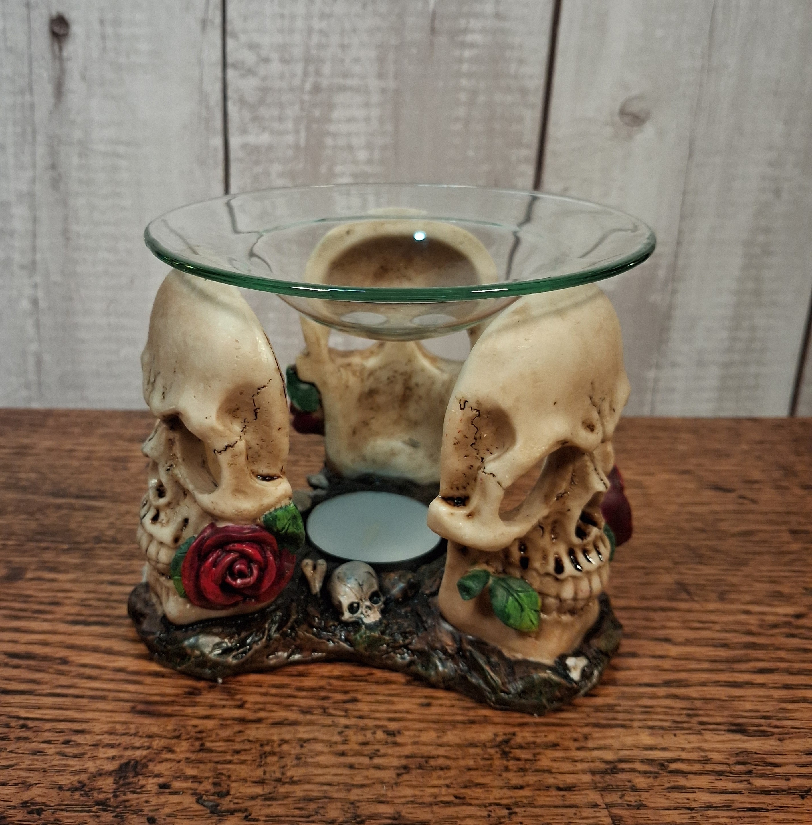Resin and Glass Skull Rose Oil Burner