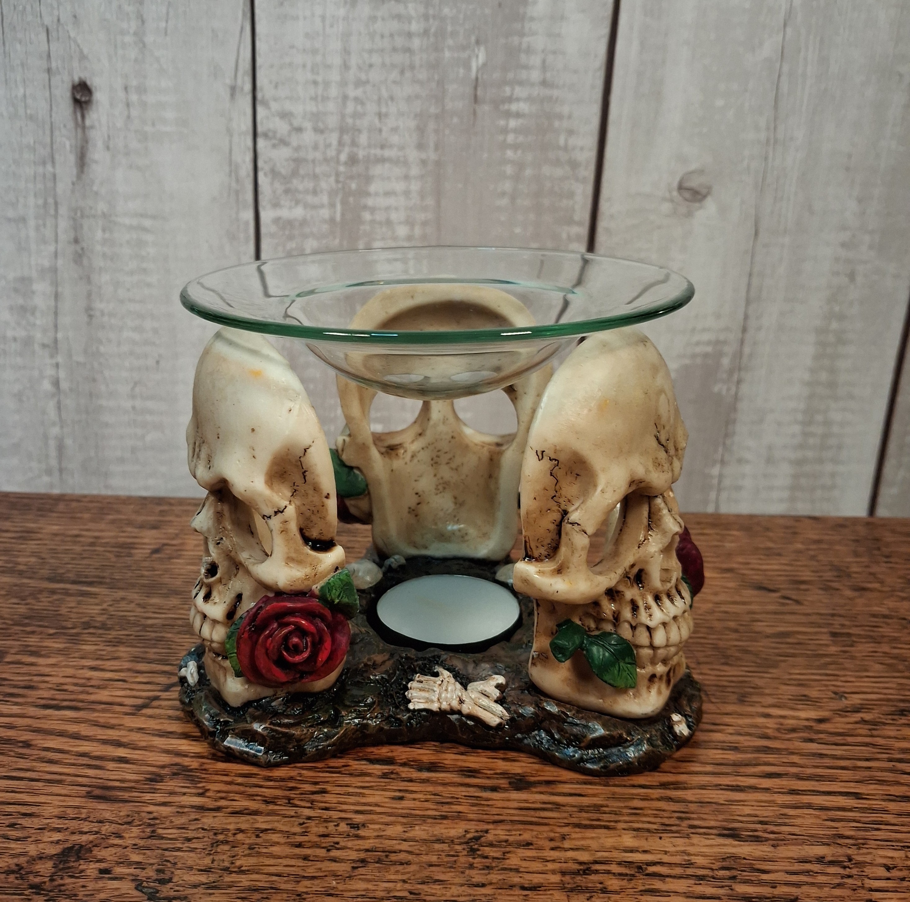 Resin and Glass Skull Rose Oil Burner