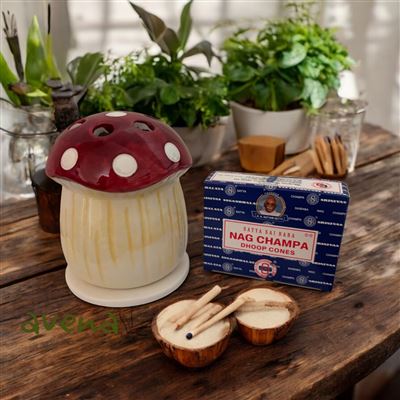 Mushroom Incense Cone Burner With Free Box Of Satya Cones