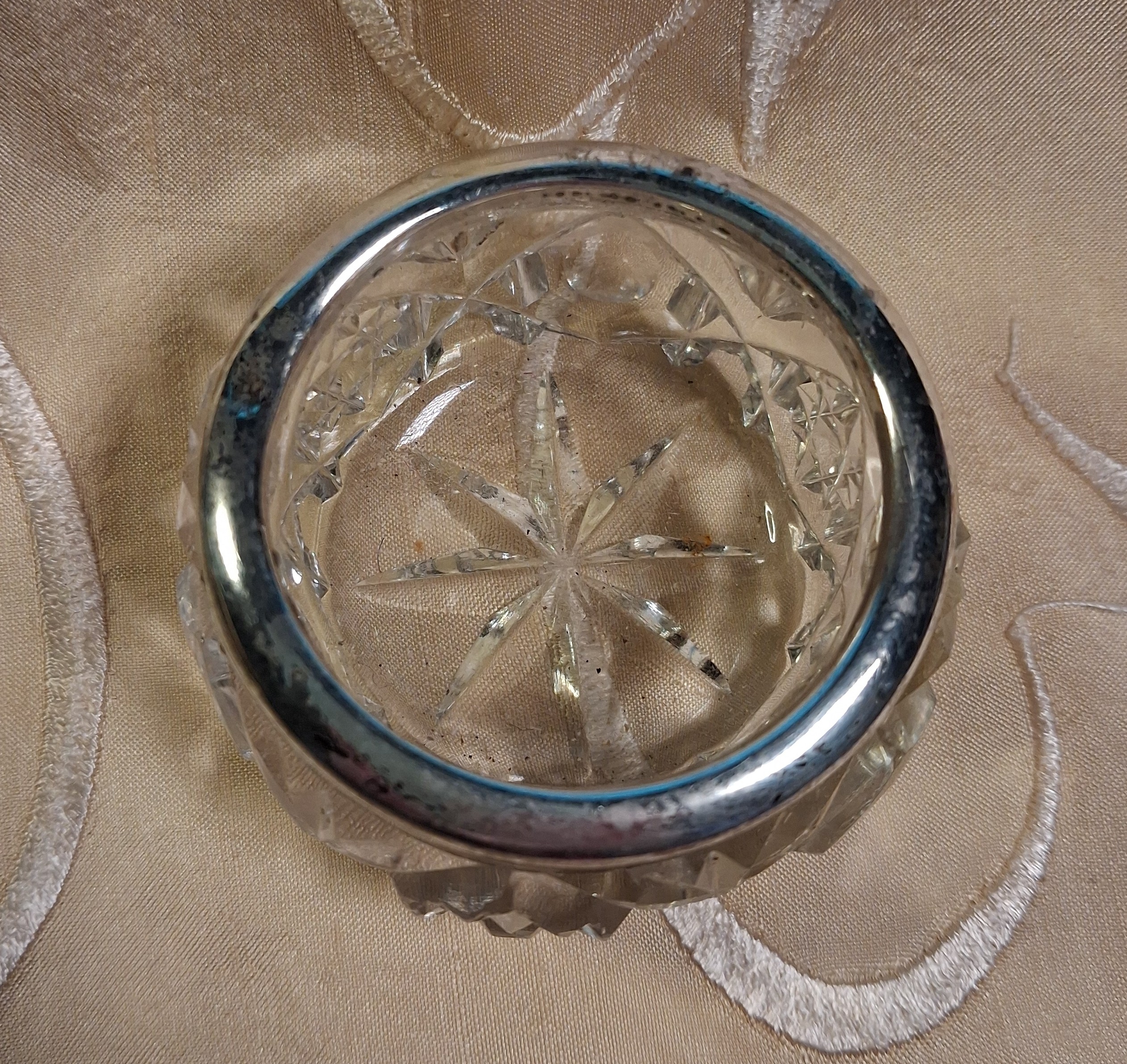 Antique Silver Rimmed Cut Crystal Pot date mark 1911