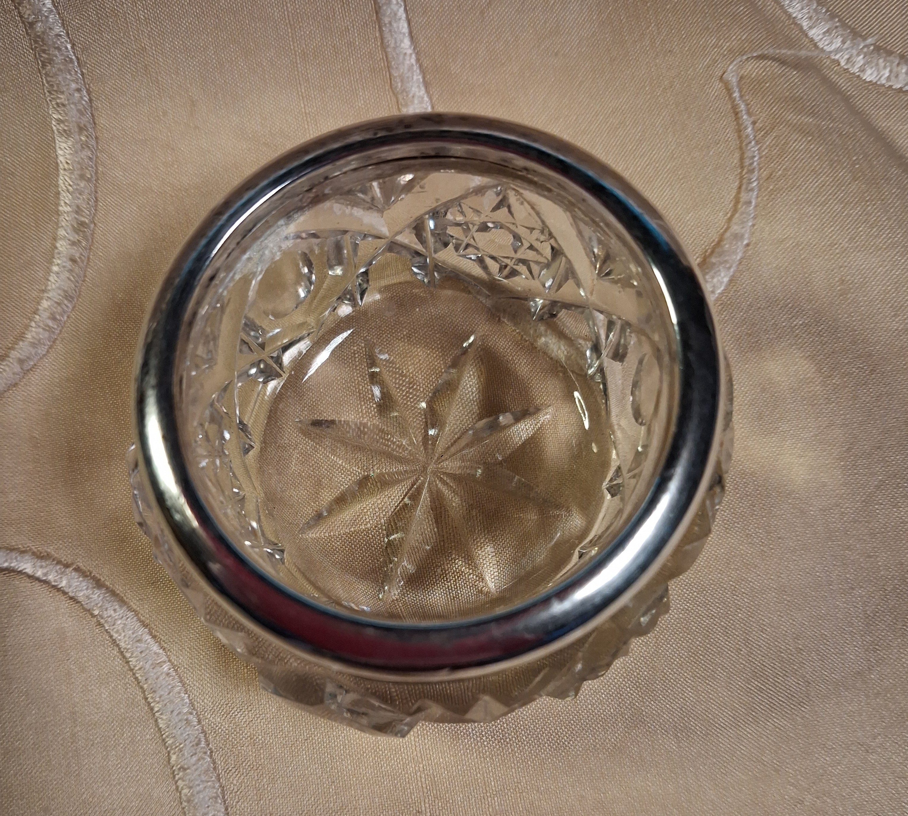 Antique Silver Rimmed Cut Crystal Pot date mark 1910