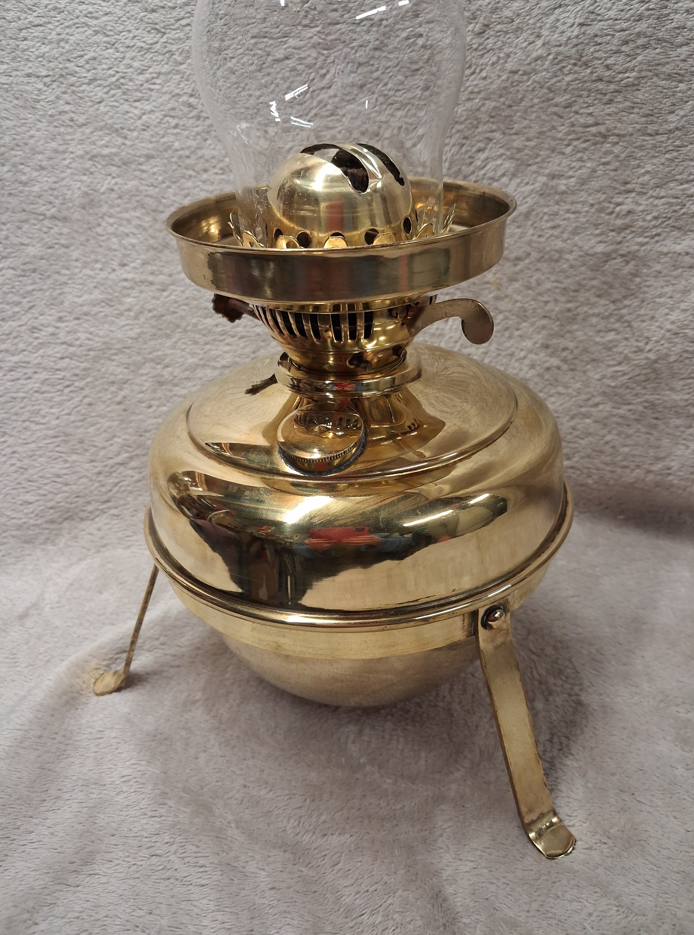 Antique Large Brass Table Lamp on Tripod Stand