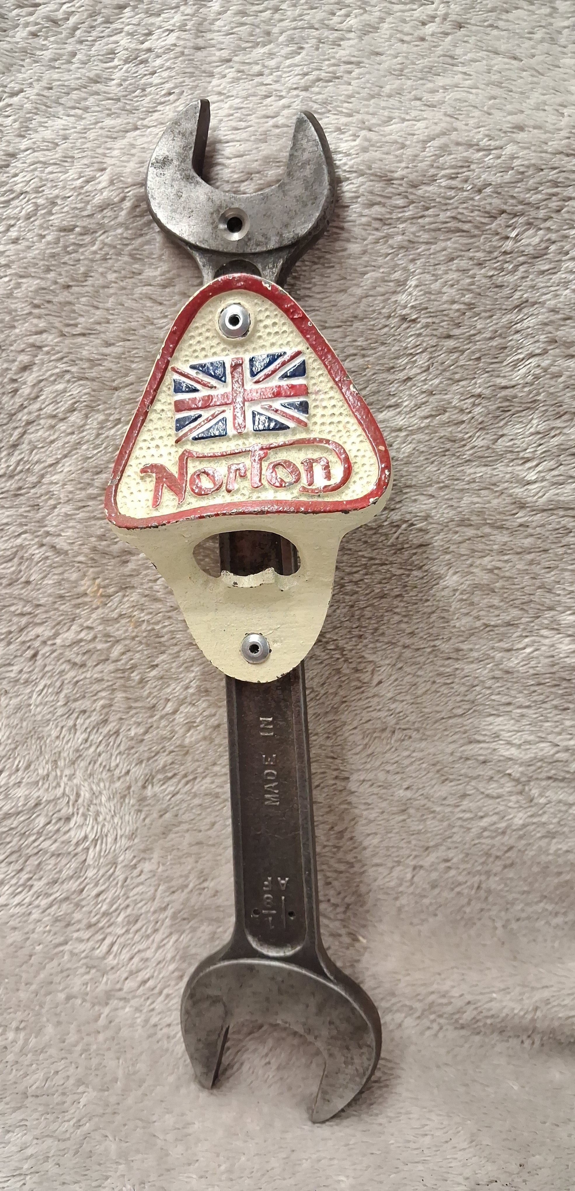 Vintage Wrench Bottle Opener with Norton Logo