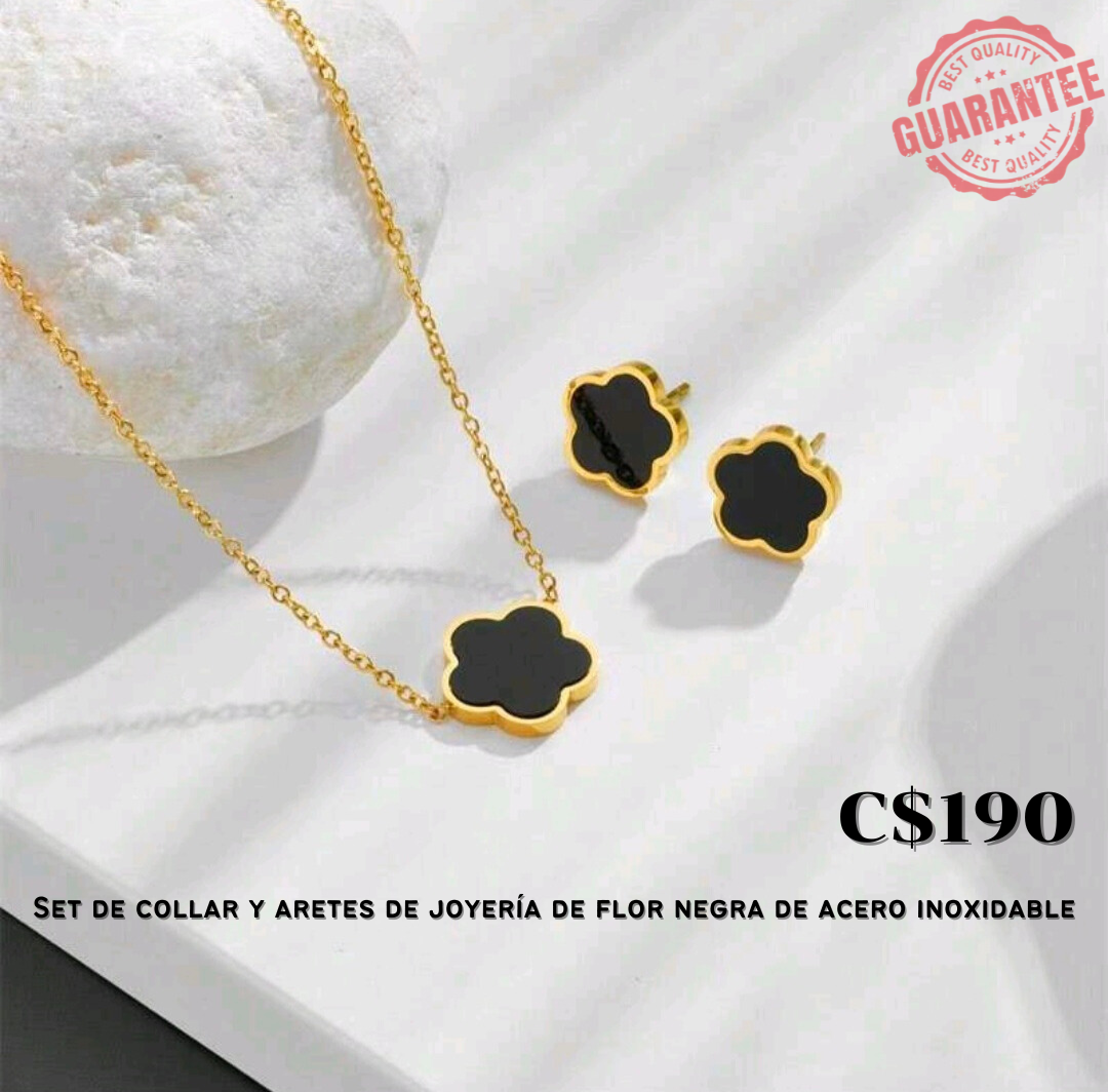 Set de collar y aretes de flor negra
