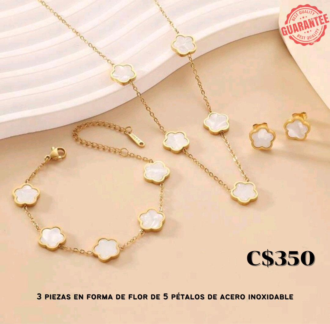 Juego de joyas de flor de 5 pétalos