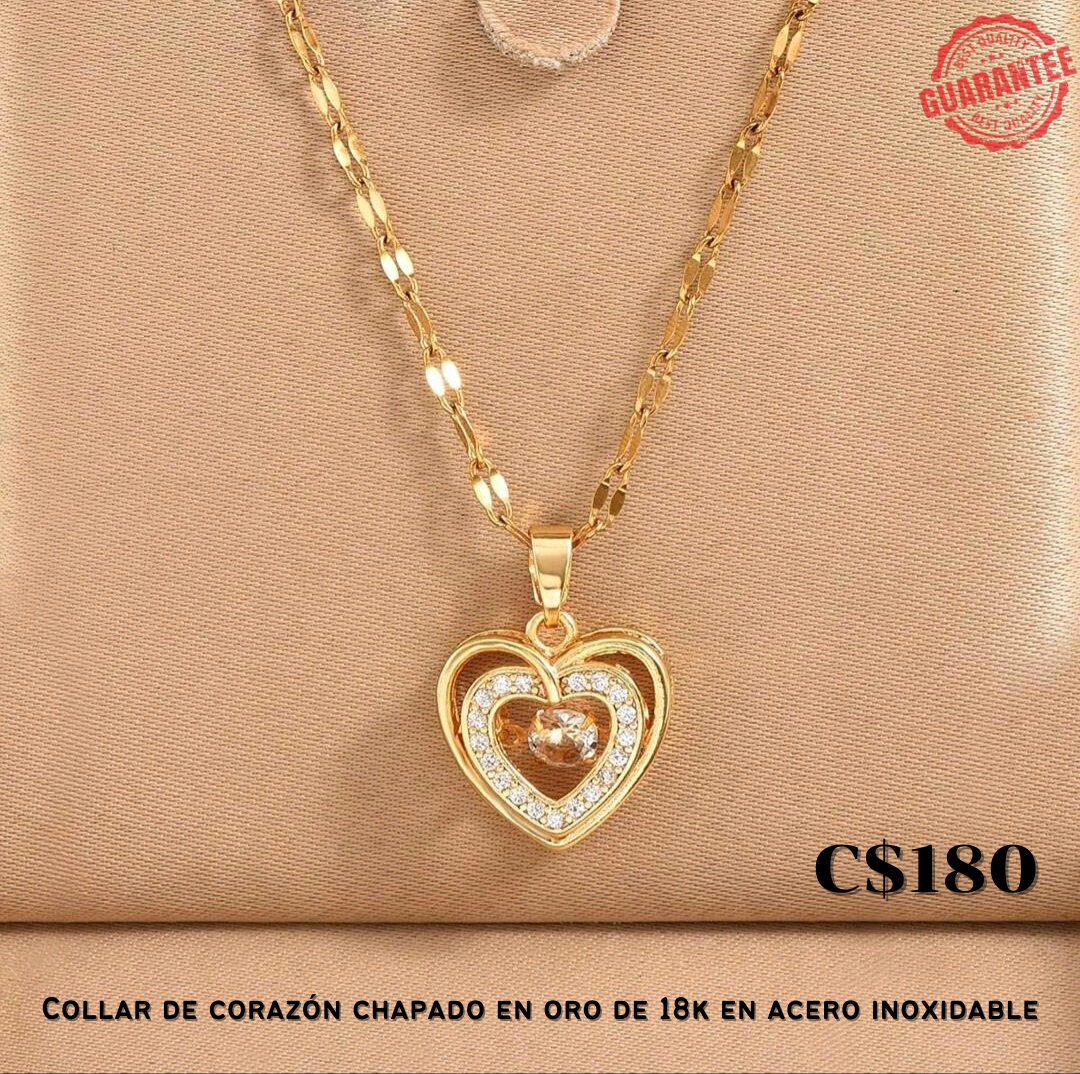 Collar de corazón chapado en oro de 18k