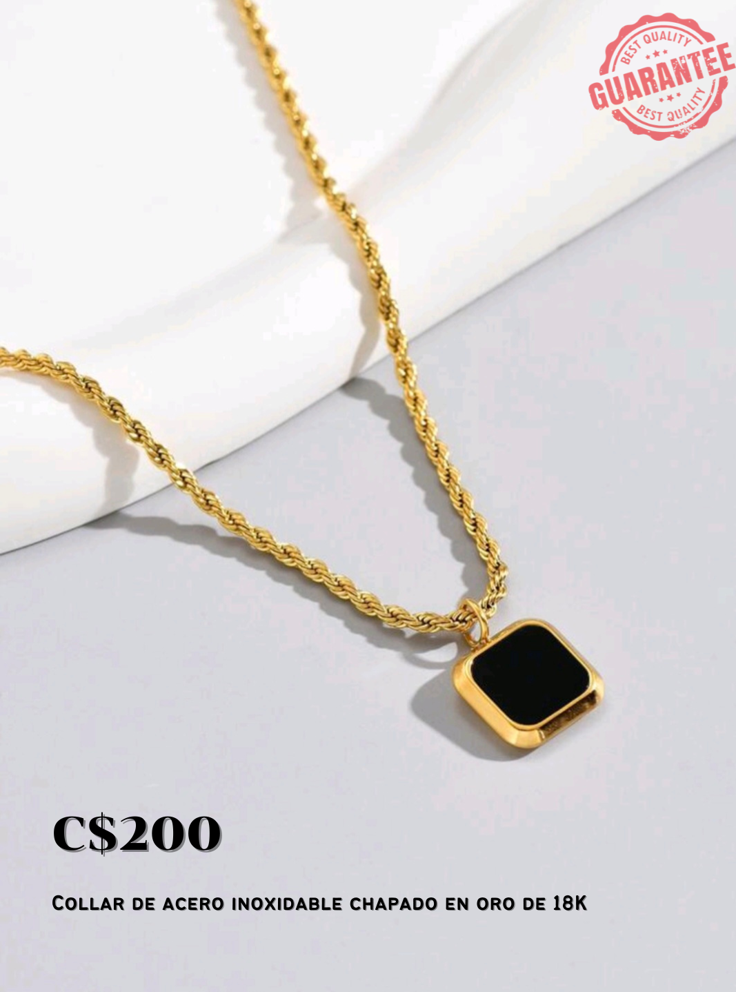 Collar de Acero Inoxidable Chapado en Oro de 18K