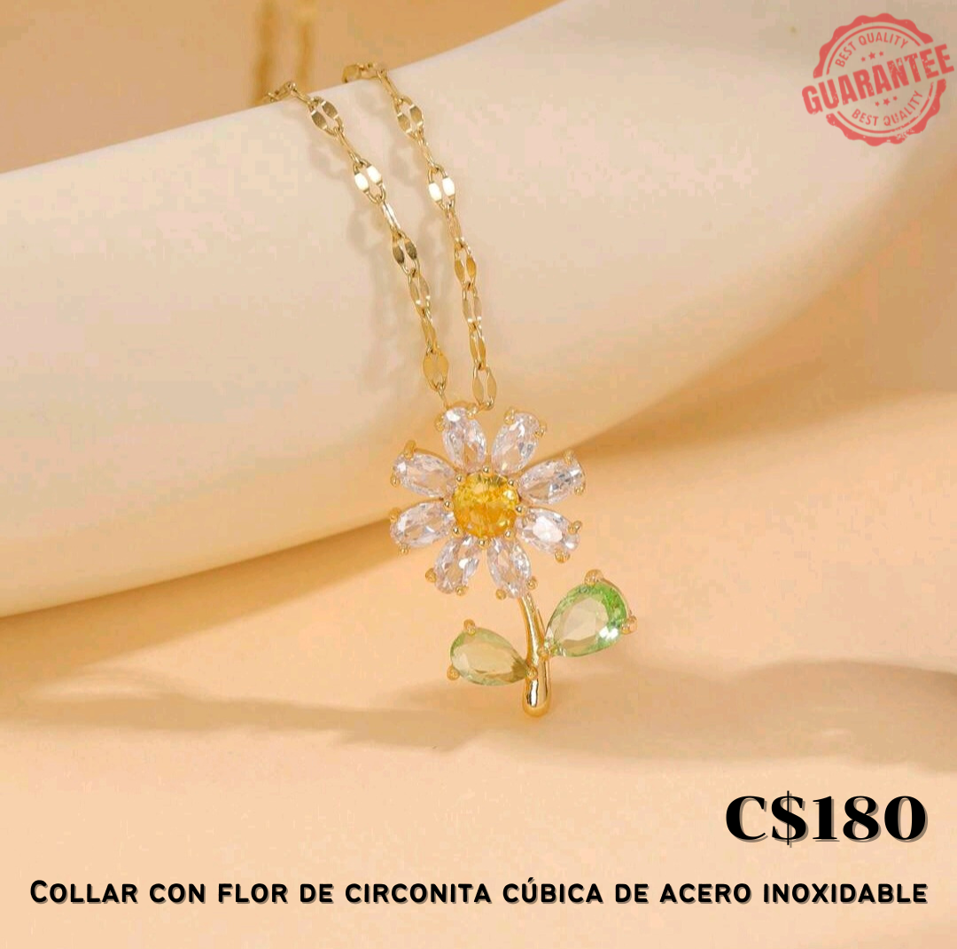 Collar con flor de circonita cúbica