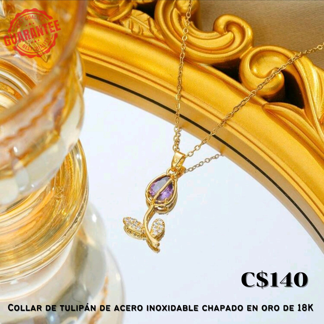 Collar de tulipán de acero inoxidable chapado en oro de 18K