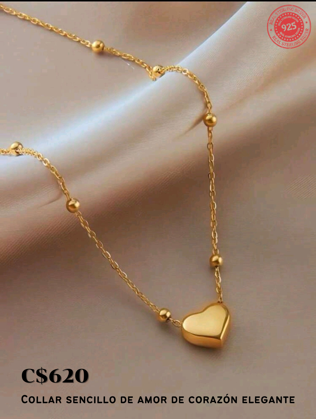 Collar de corazón dorado