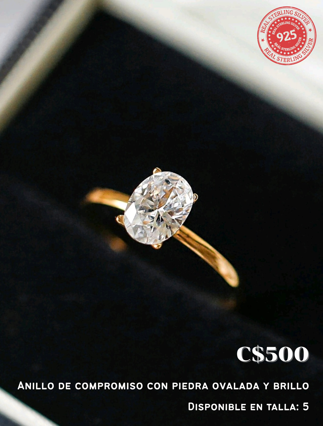 Anillo de compromiso con piedra ovalada