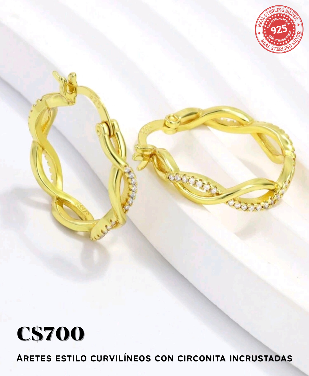 Aretes estilo curvilíneo dorados