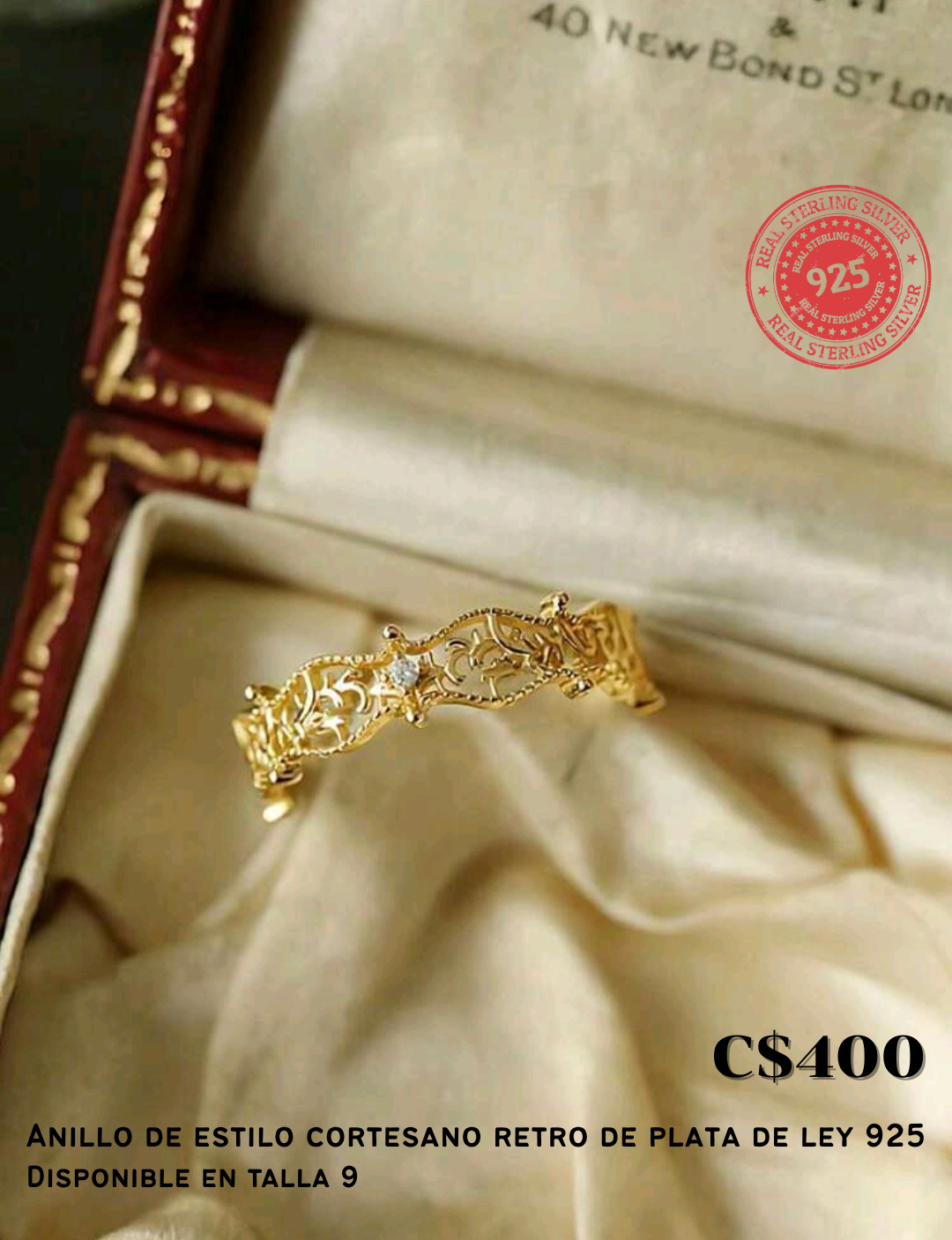 Anillo de plata de ley 925 estilo retro