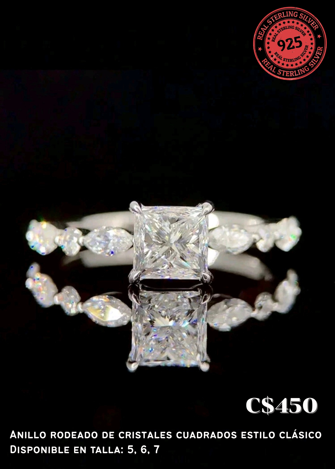 Anillo de cristales cuadrados