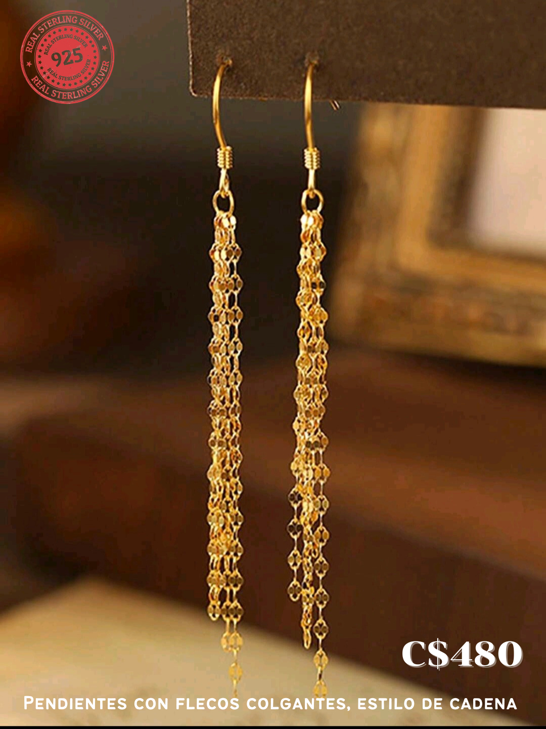 Pendientes de cadena dorados