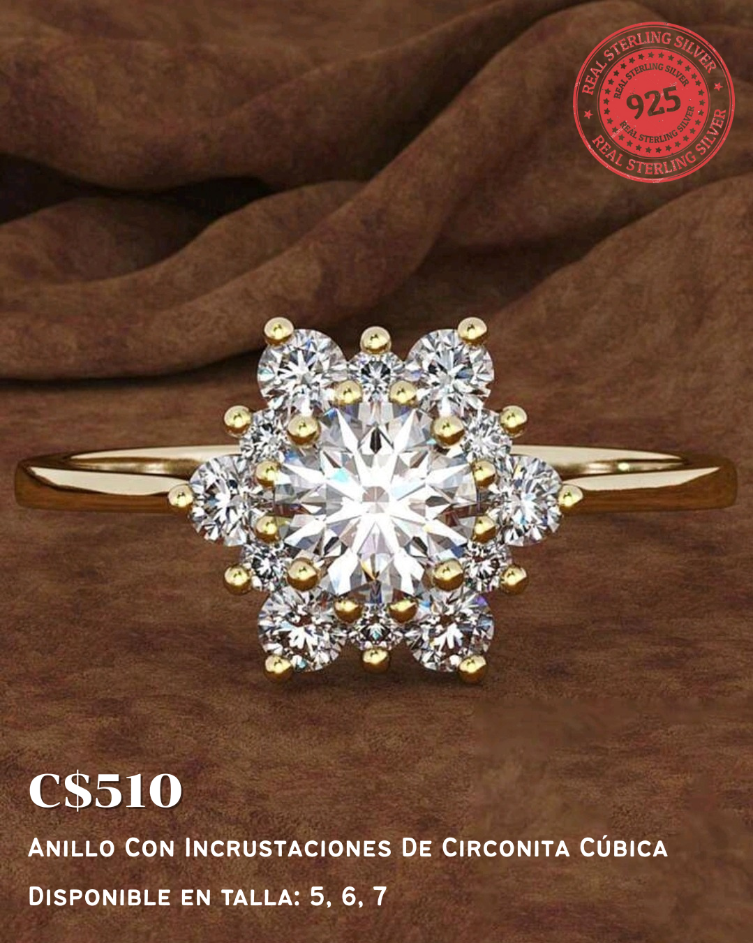 Anillo con incrustaciones de circonita cúbica