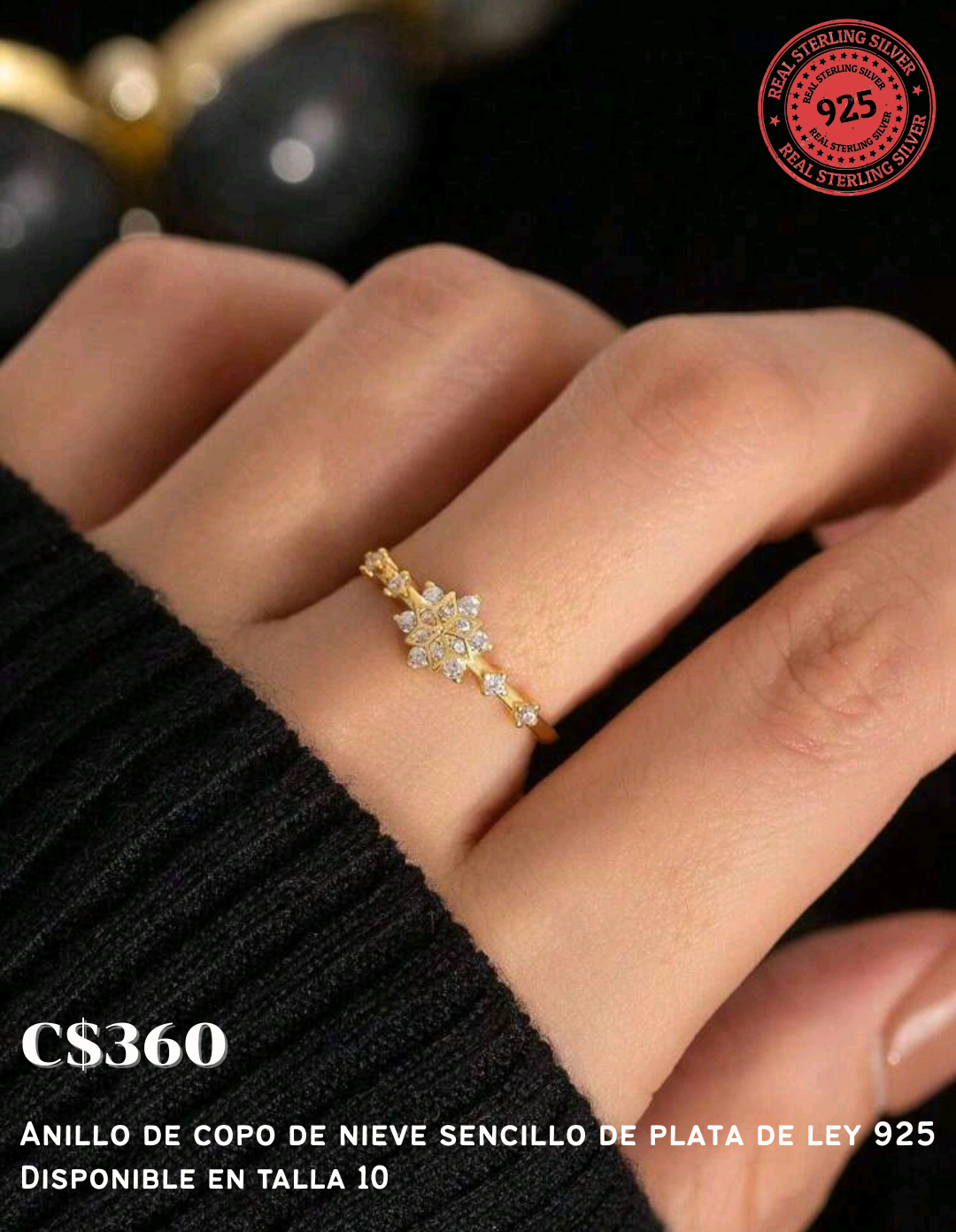 Anillo copo de nieve de plata 925