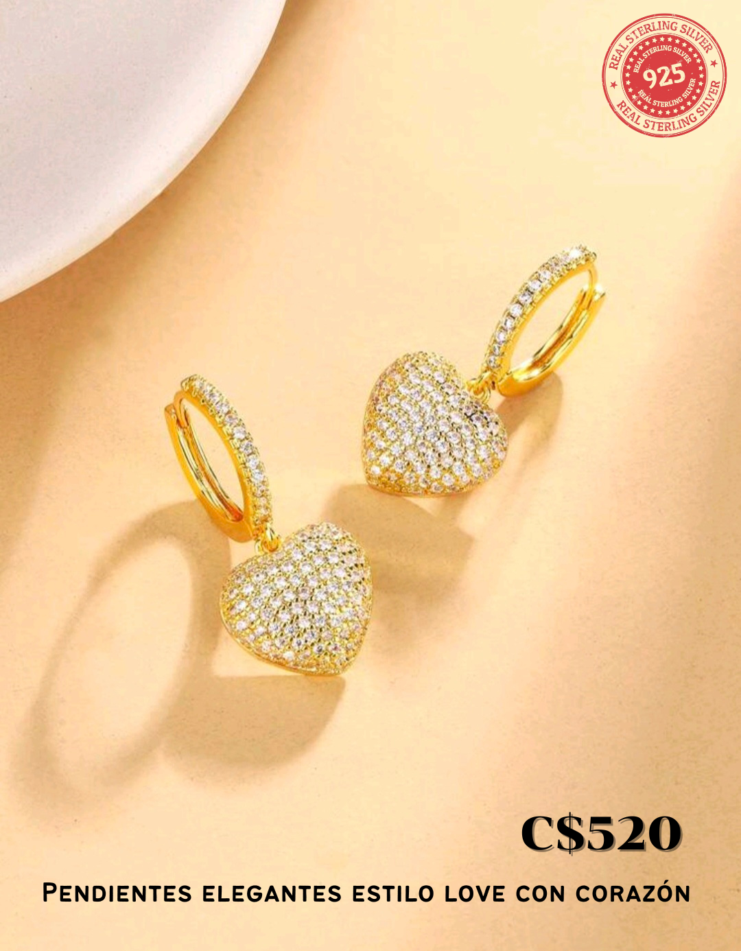 Pendientes de corazón dorados