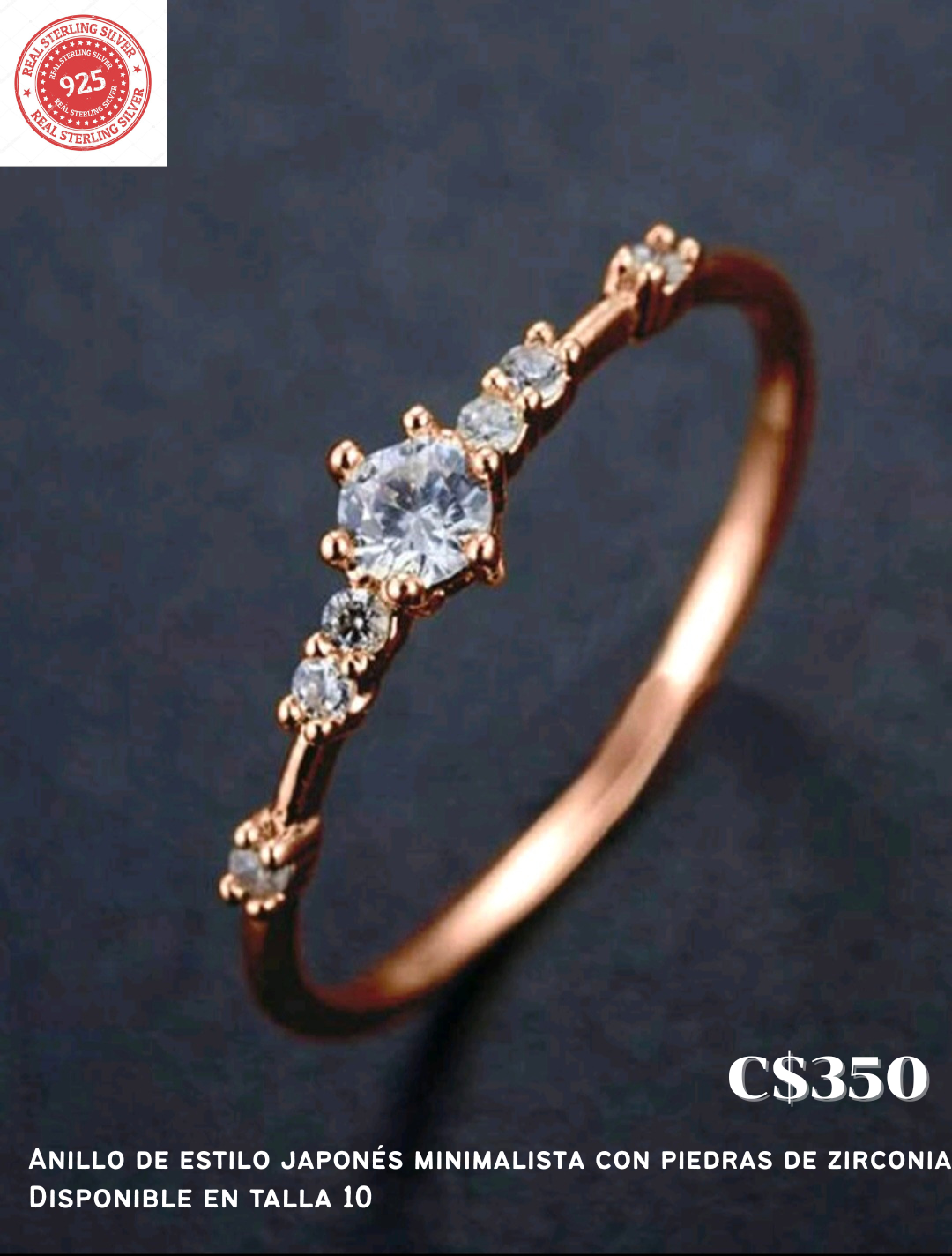 Anillo minimalista japonés con zirconia