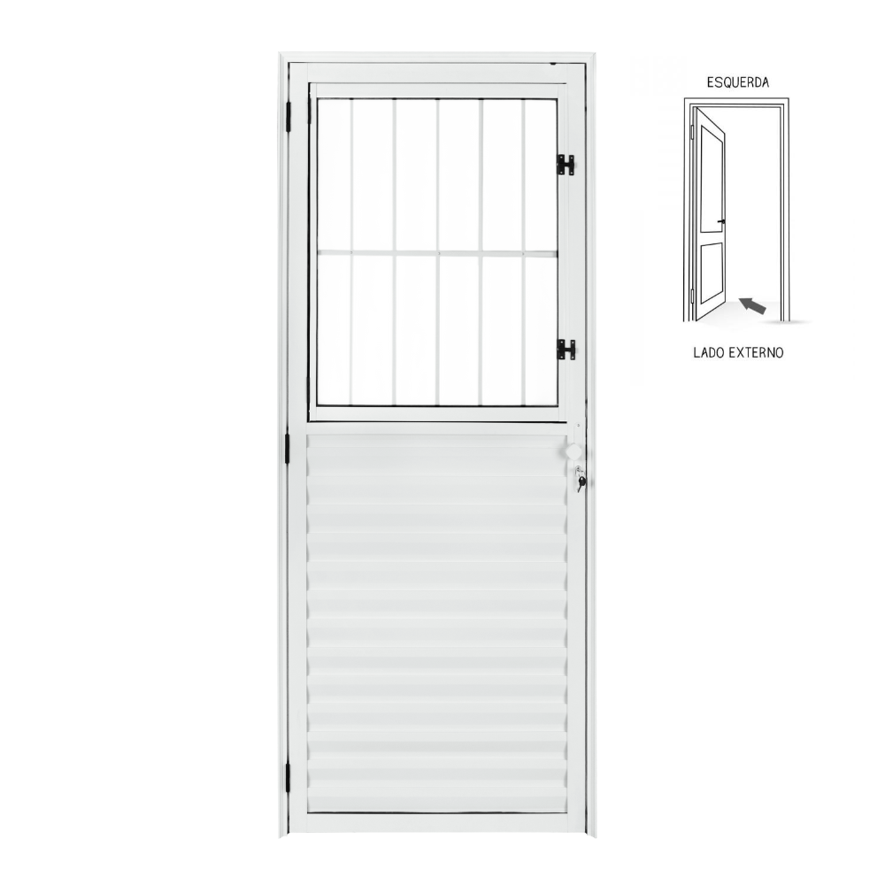 Porta Social Alumínio Branco c/ Postigo de vidro