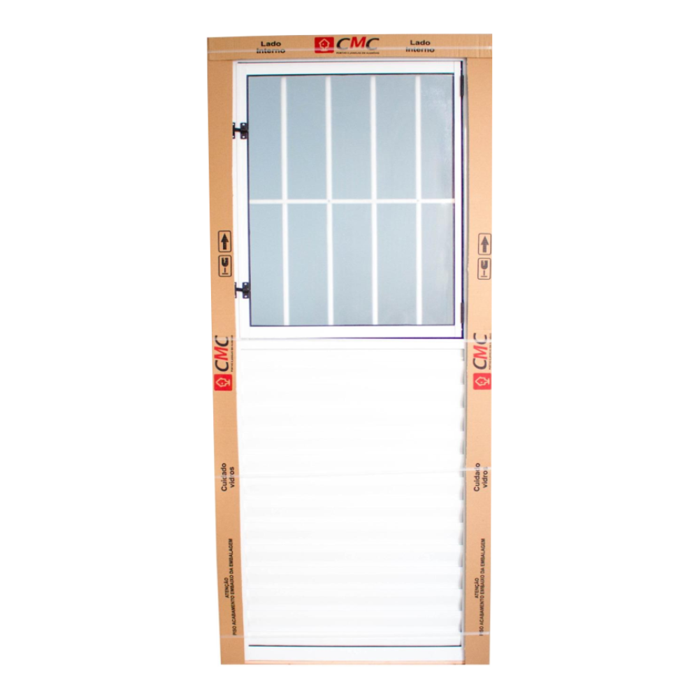 Porta Social Alumínio Branco c/ Postigo de vidro