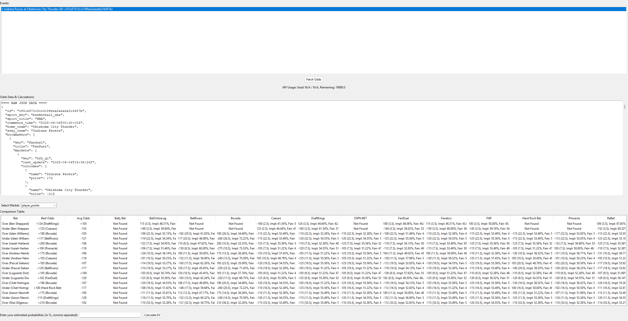 Sports odds GUI V1.01