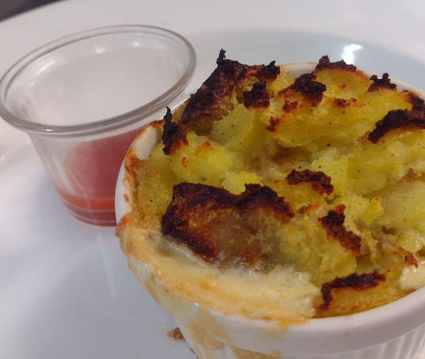 Seafood (haddock and lobster) cottage pie with one side